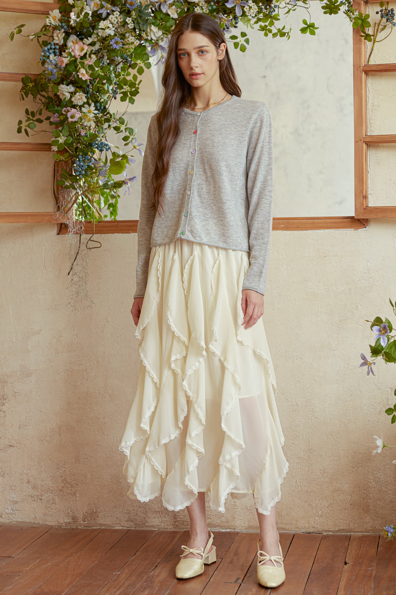 RP2938 - Cream Chiffon Ruffle Skirt (2S-2M-2L)