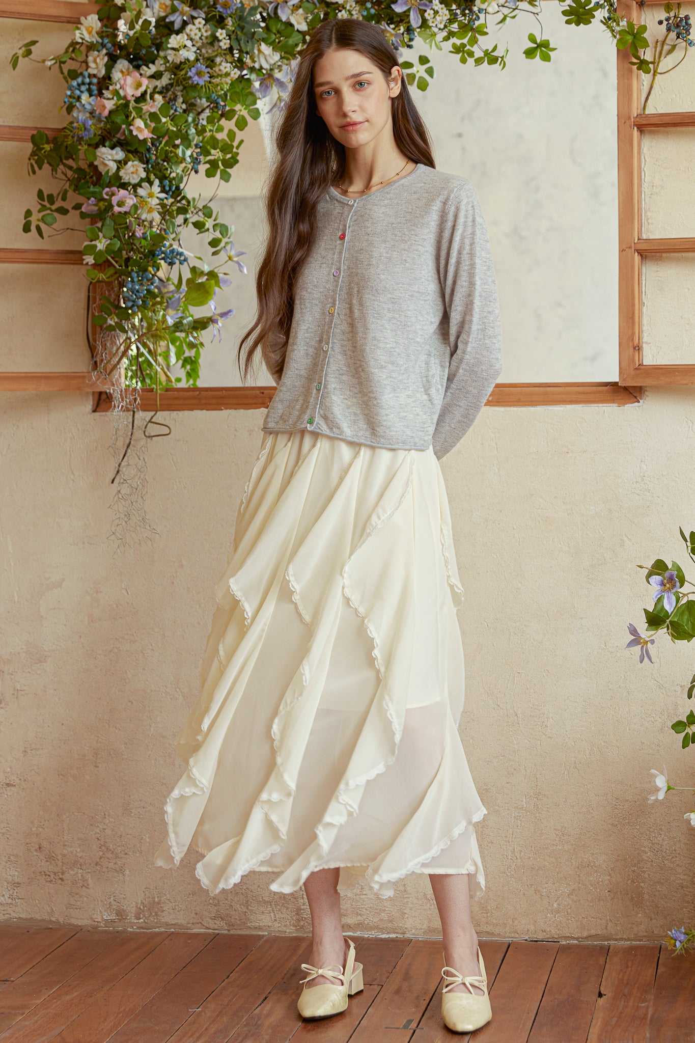 RP2938 - Cream Chiffon Ruffle Skirt (2S-2M-2L)