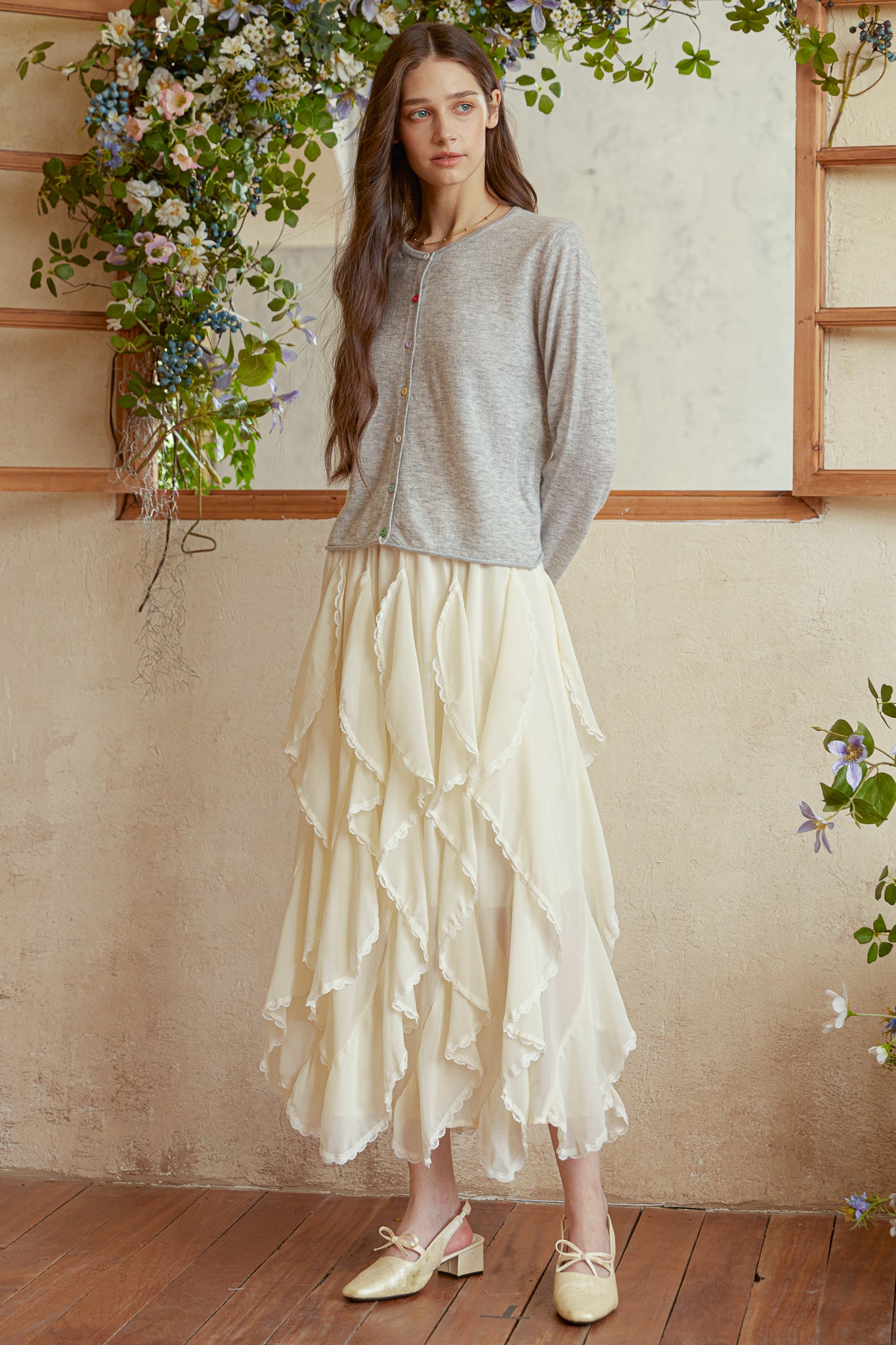 RP2938 - Cream Chiffon Ruffle Skirt (2S-2M-2L)