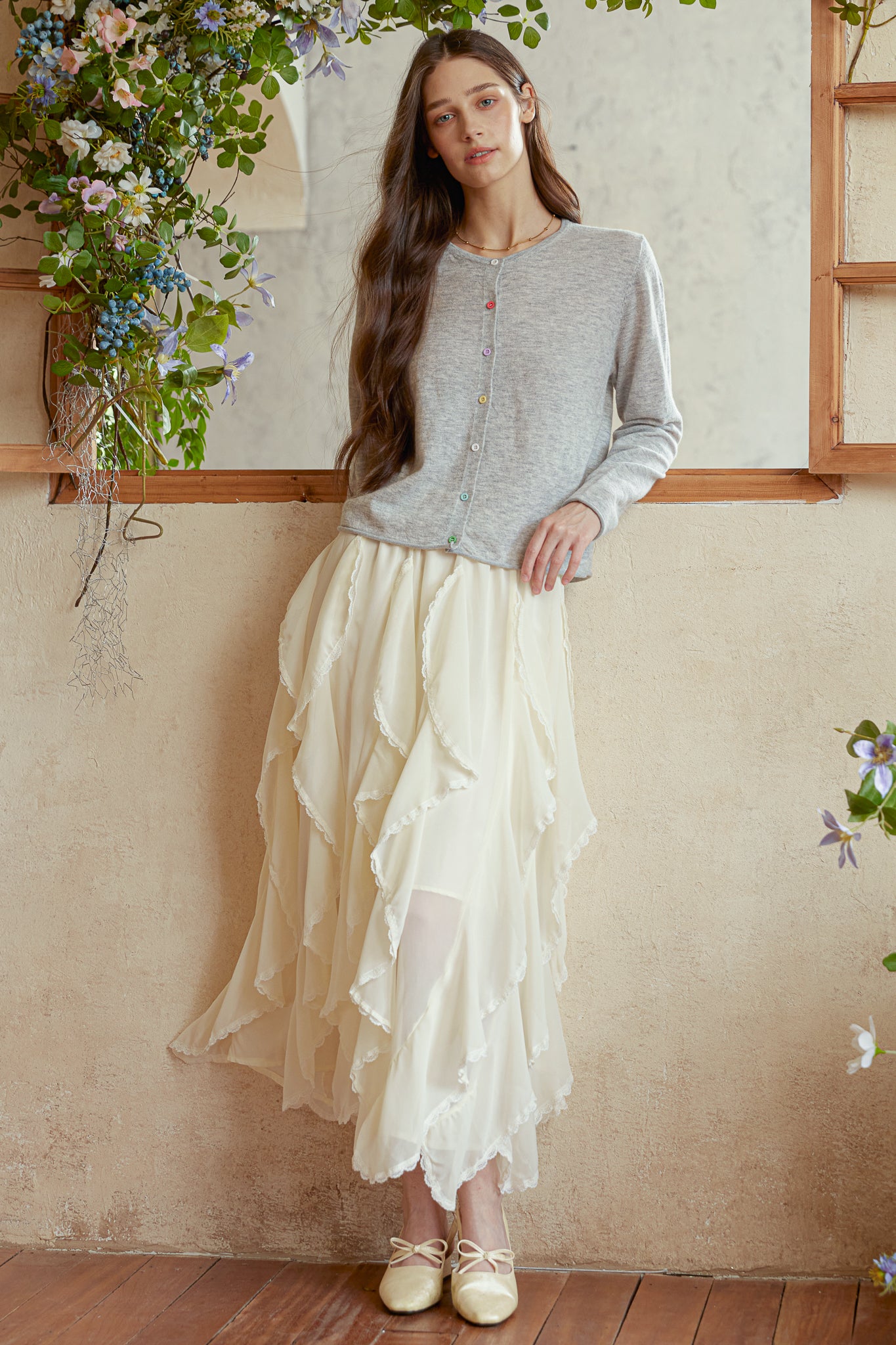 RP2938 - Cream Chiffon Ruffle Skirt (2S-2M-2L)