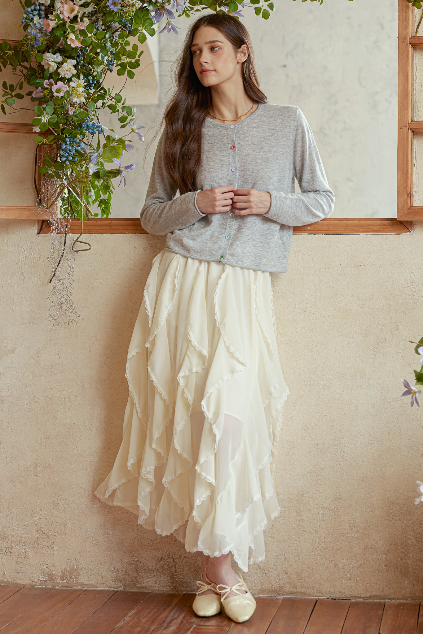RP2938 - Cream Chiffon Ruffle Skirt (2S-2M-2L)