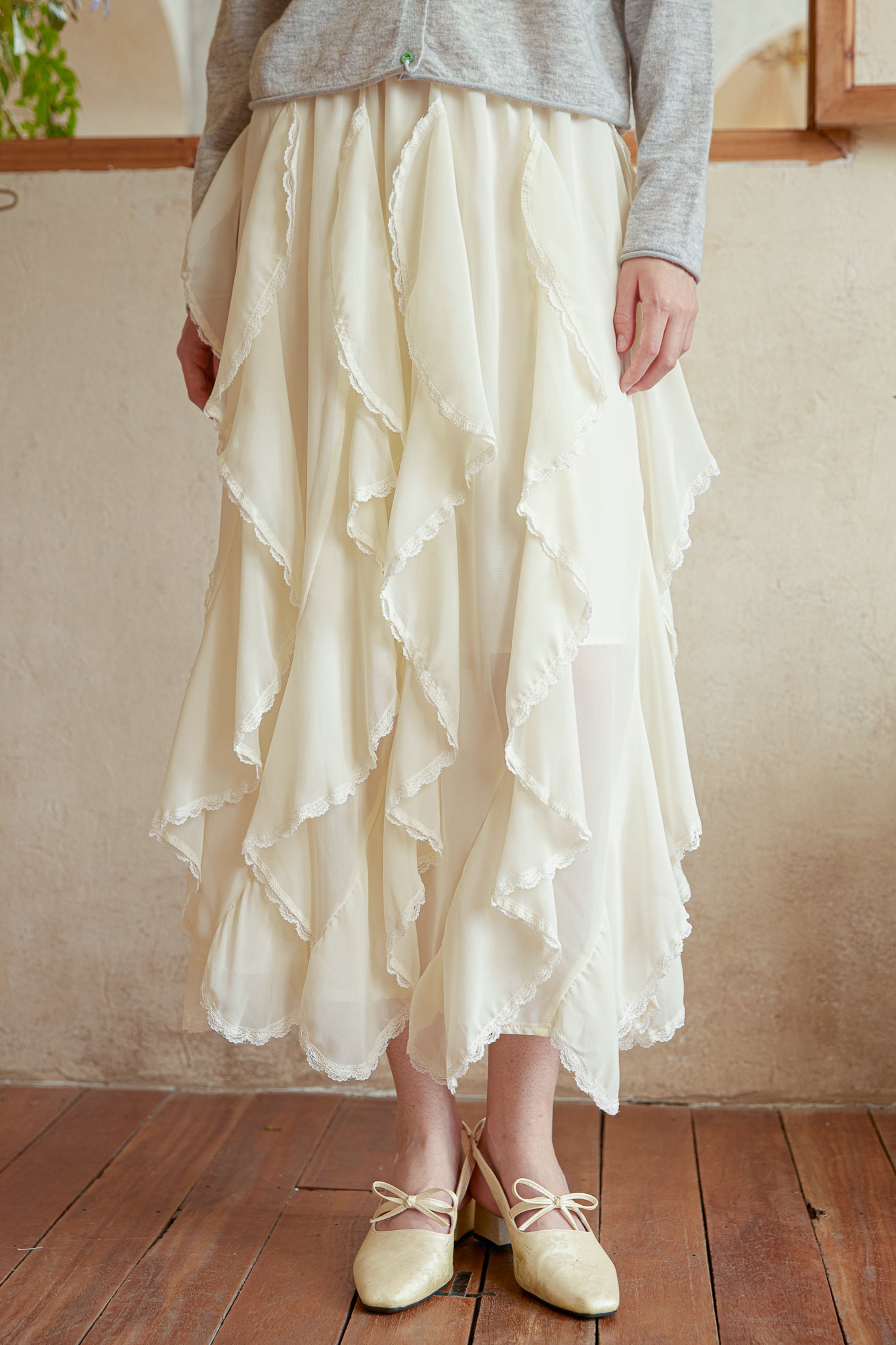 RP2938 - Cream Chiffon Ruffle Skirt (2S-2M-2L)