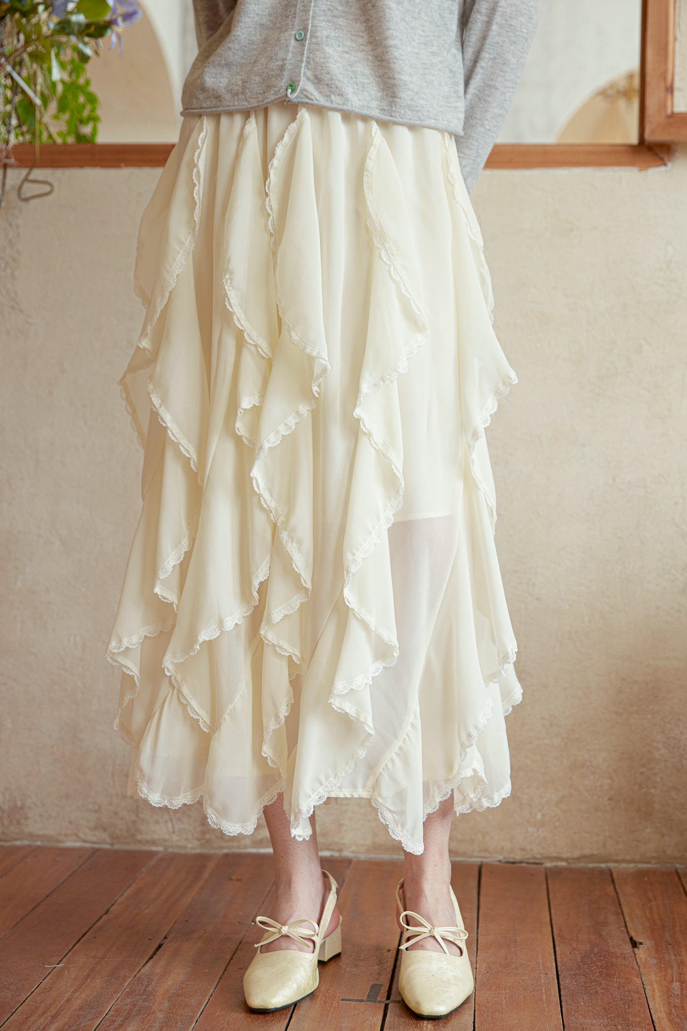 RP2938 - Cream Chiffon Ruffle Skirt (2S-2M-2L)