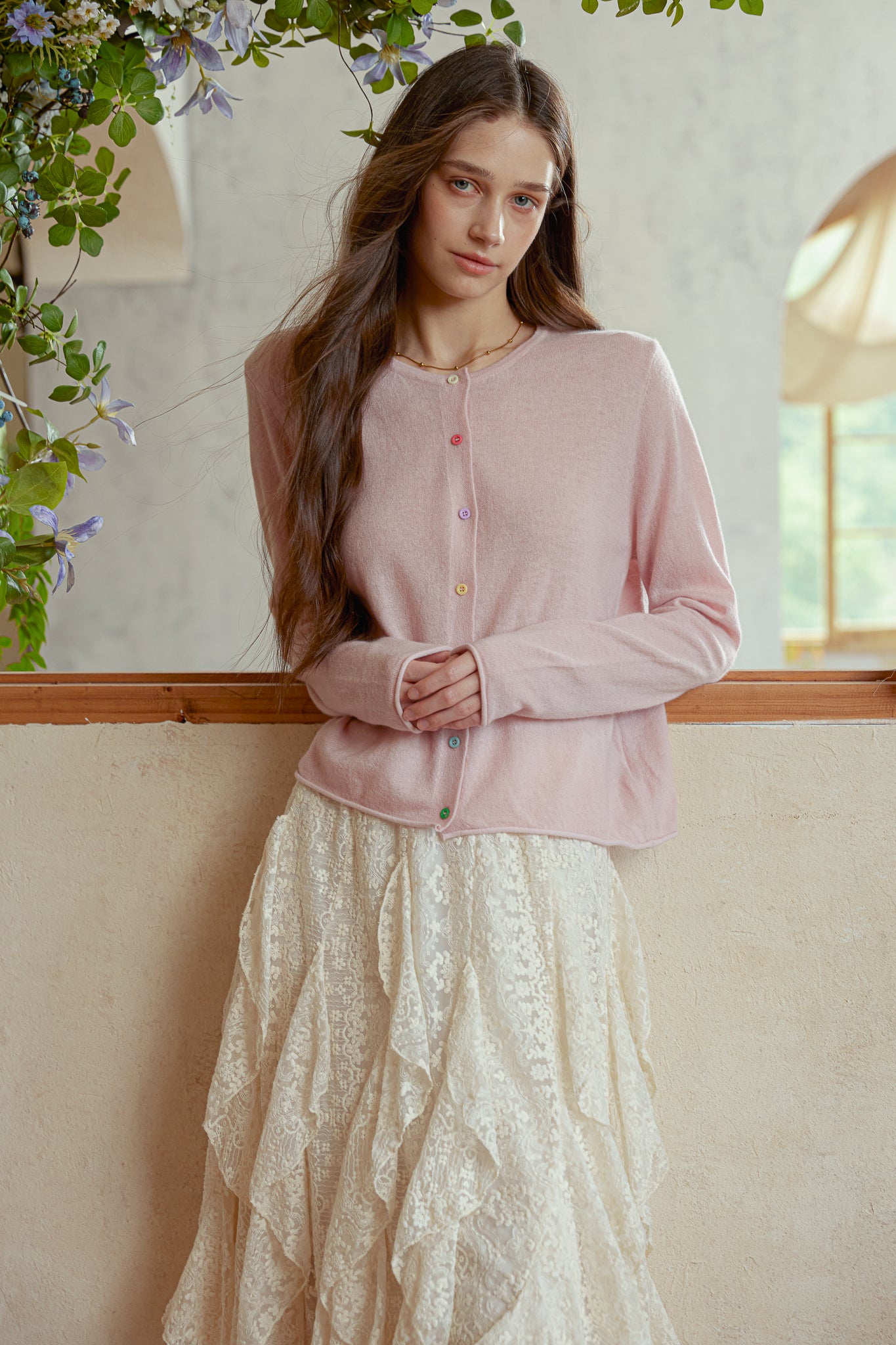 RP2967 - Light Pink Rainbow Button Cardigan (2S-2M-2L)