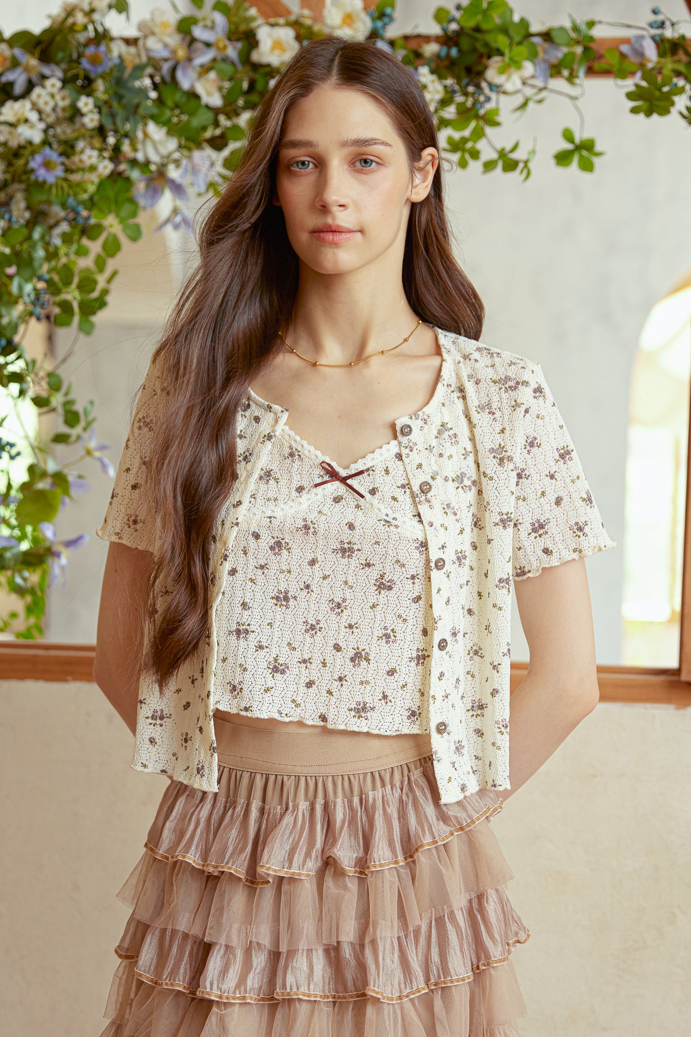 RP2696 - Dainty Floral Cropped Two-Piece Set (2S-2M-2L)