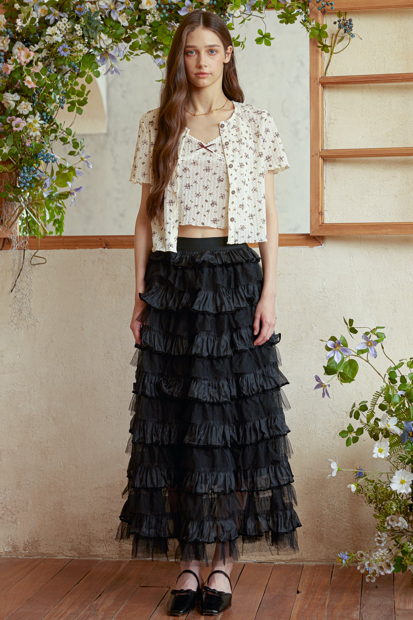 RP2939 - Black Tulle Cascade Skirt (2S-2M-2L)