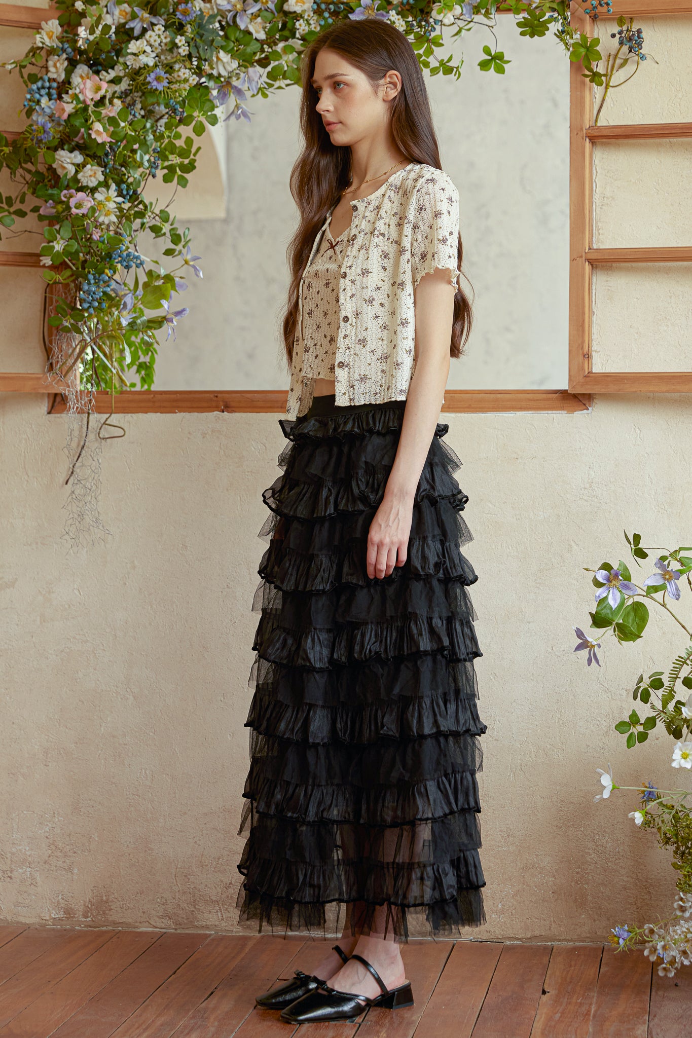 RP2939 - Black Tulle Cascade Skirt (2S-2M-2L)