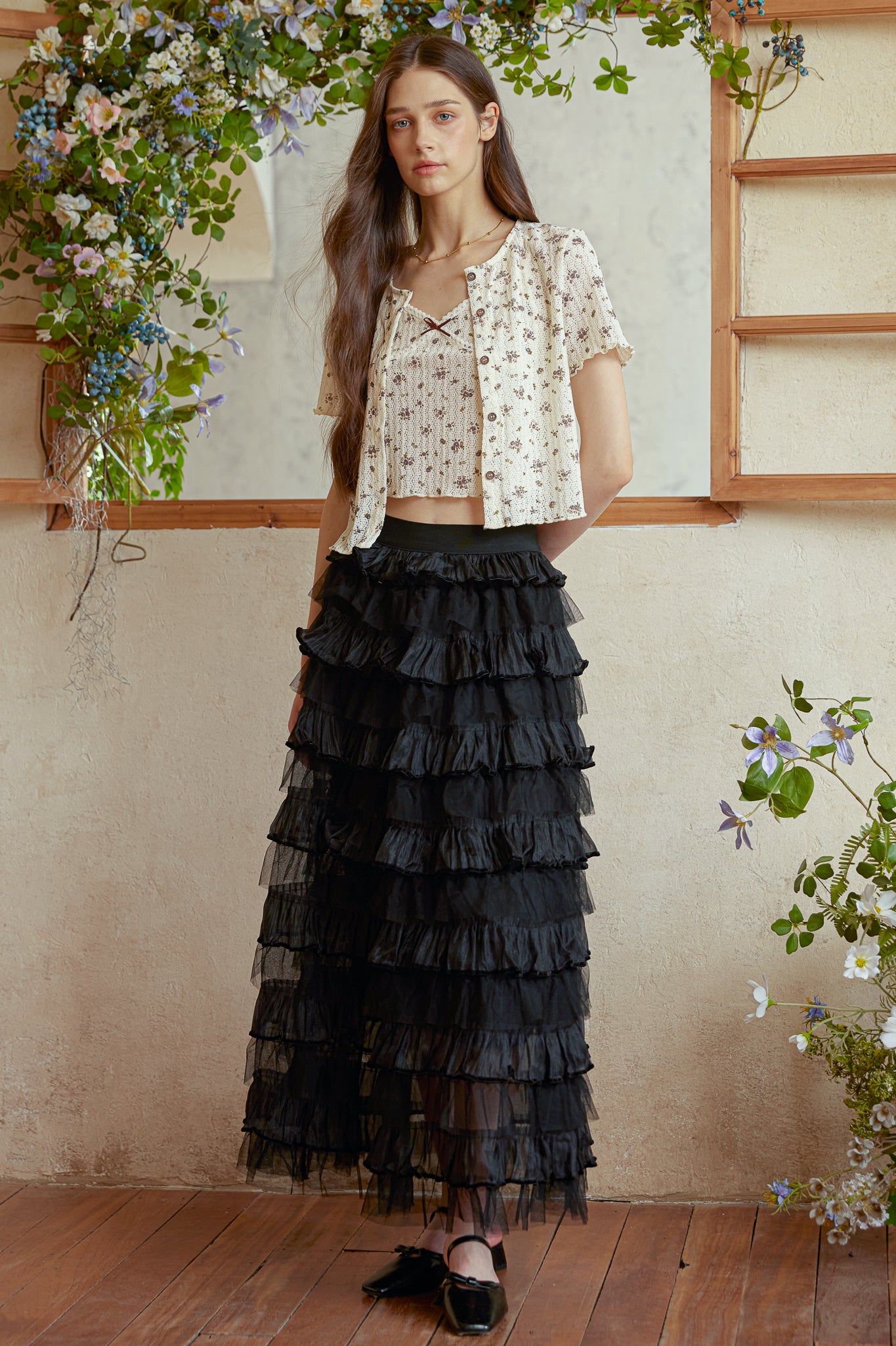 RP2939 - Black Tulle Cascade Skirt (2S-2M-2L)