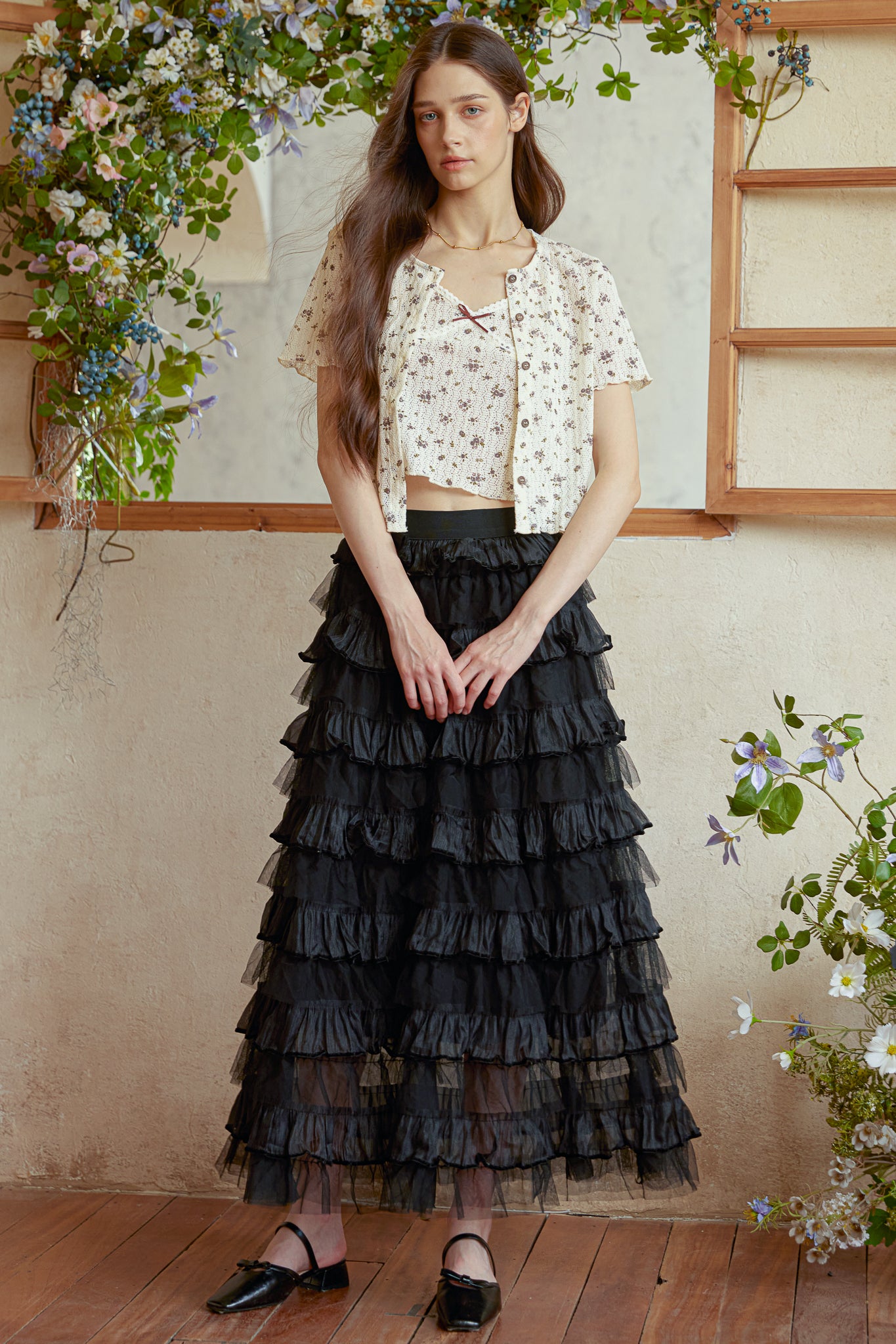 RP2939 - Black Tulle Cascade Skirt (2S-2M-2L)