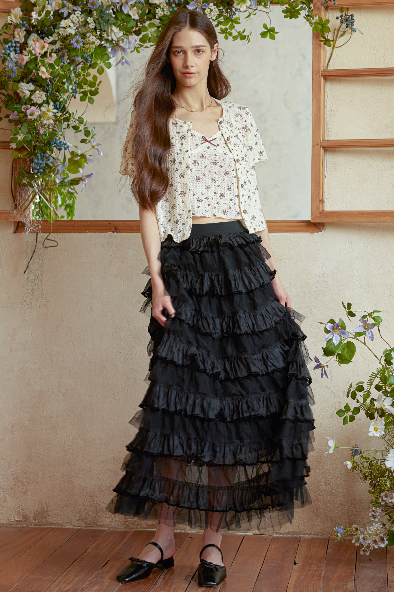 RP2939 - Black Tulle Cascade Skirt (2S-2M-2L)