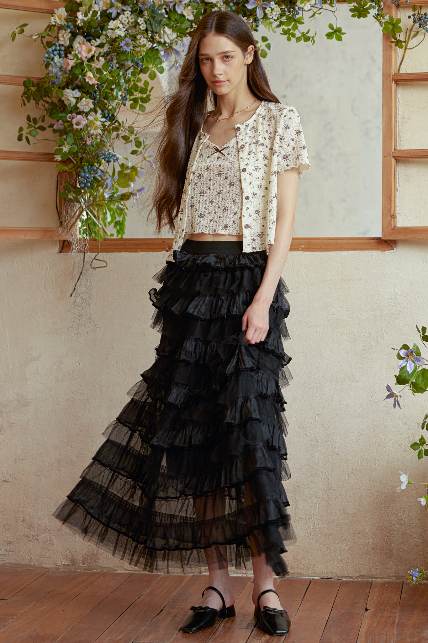 RP2939 - Black Tulle Cascade Skirt (2S-2M-2L)