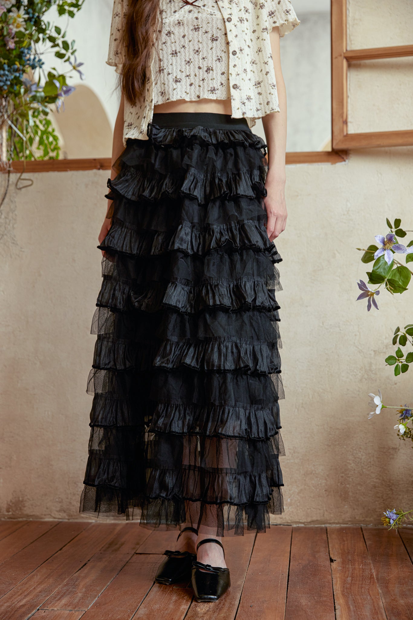 RP2939 - Black Tulle Cascade Skirt (2S-2M-2L)