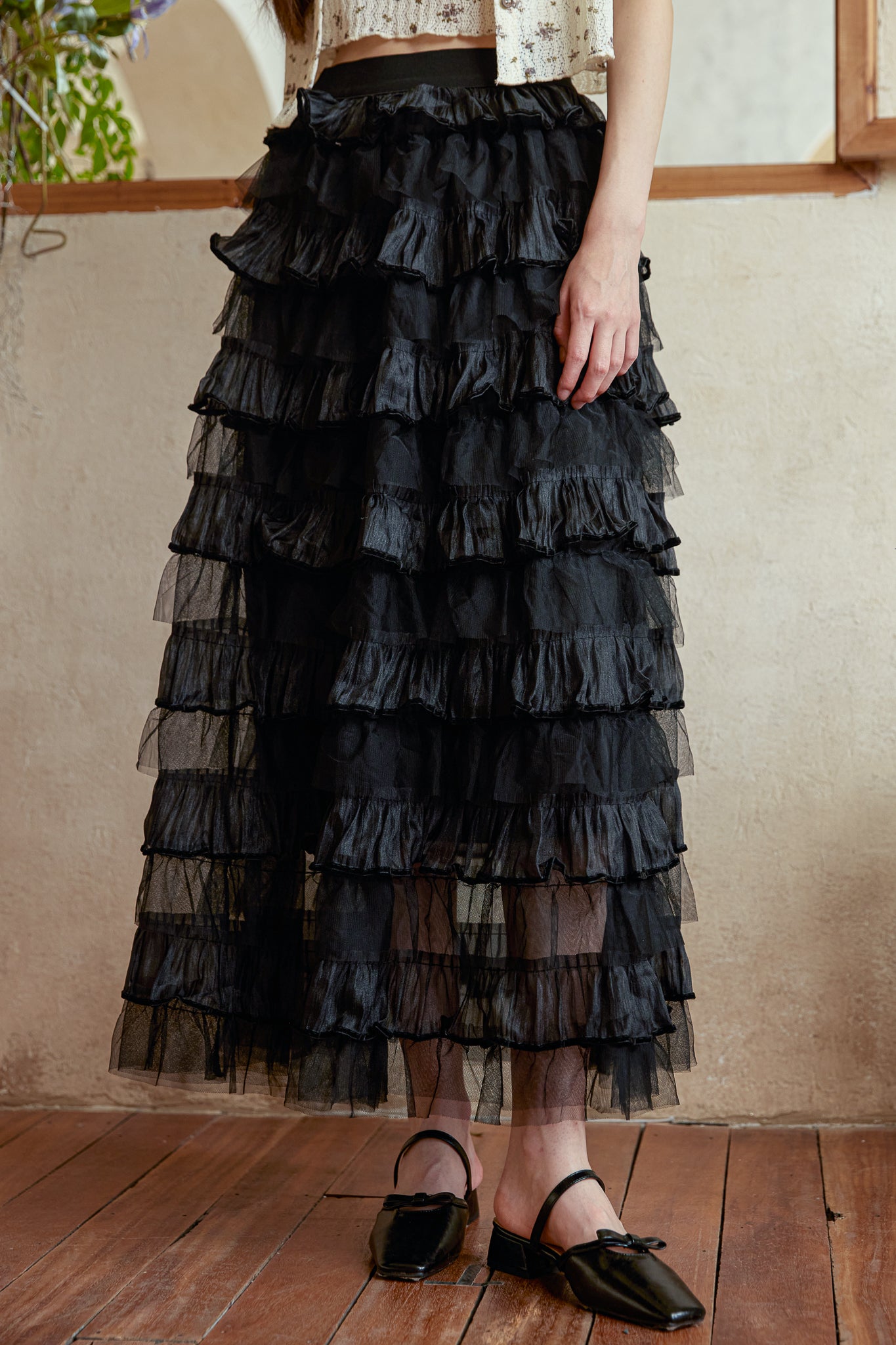 RP2939 - Black Tulle Cascade Skirt (2S-2M-2L)