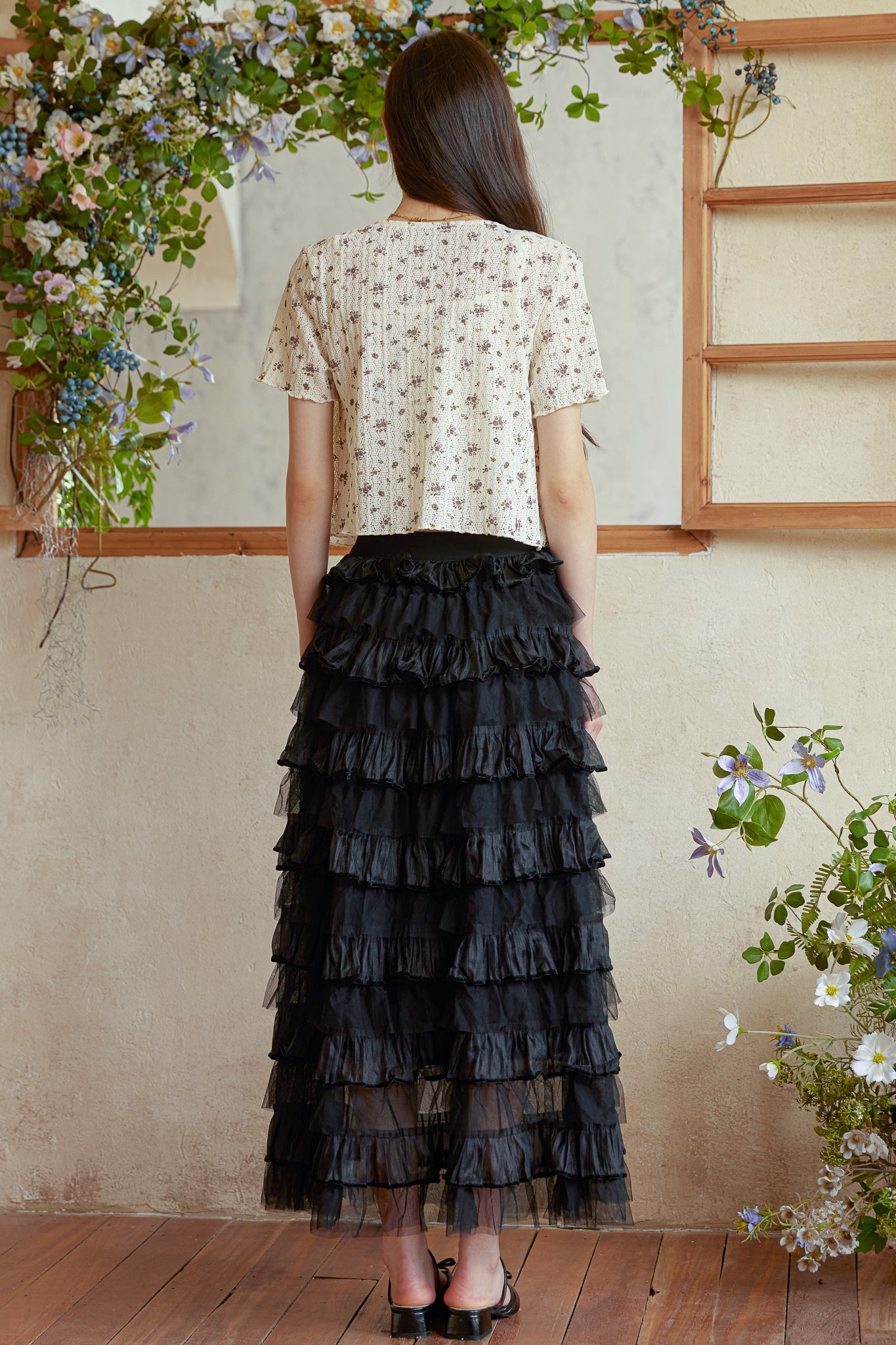RP2939 - Black Tulle Cascade Skirt (2S-2M-2L)