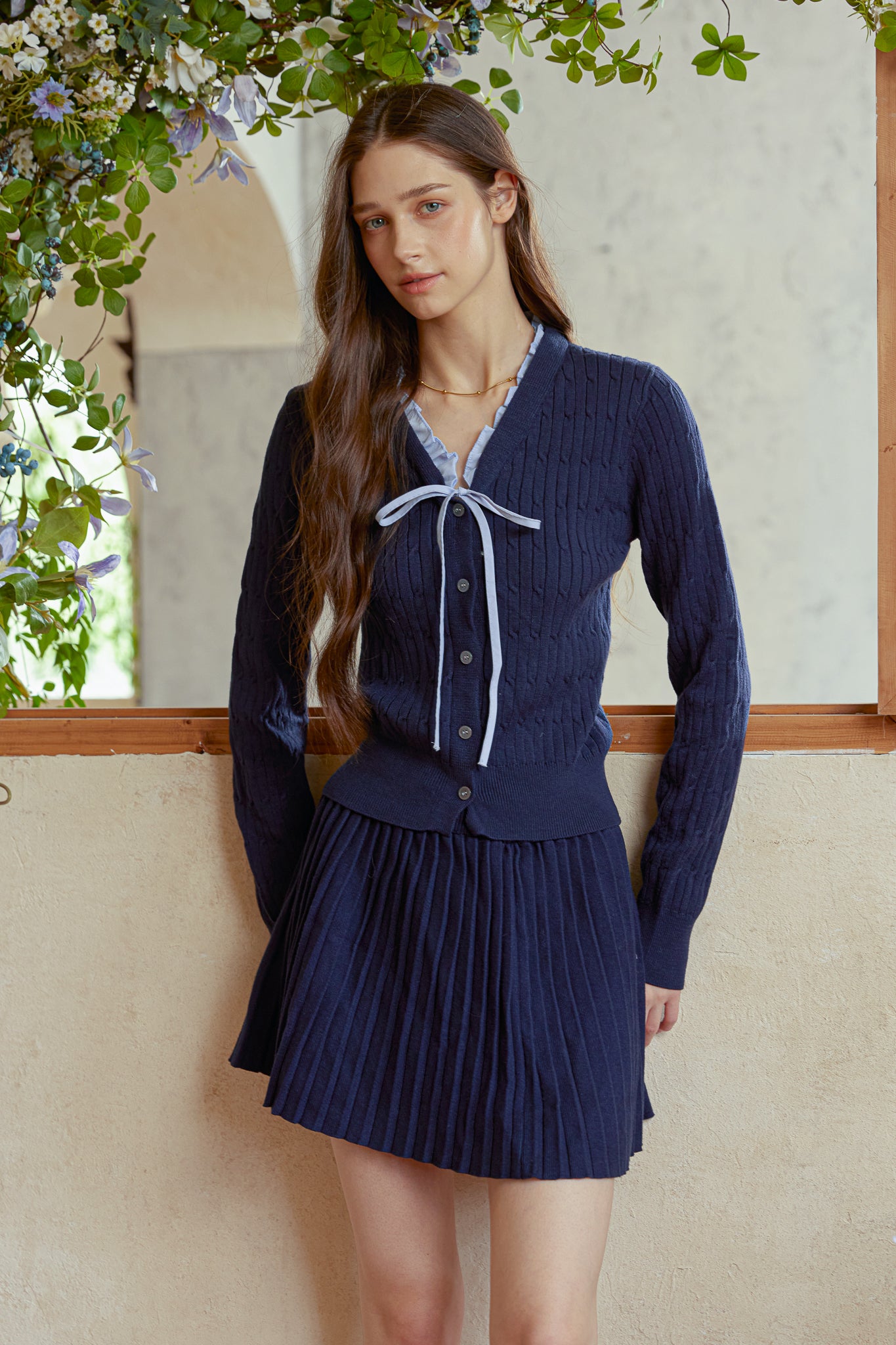 RP2945 - Navy Knit & Pleated Skirt Set (2S-2M-2L)