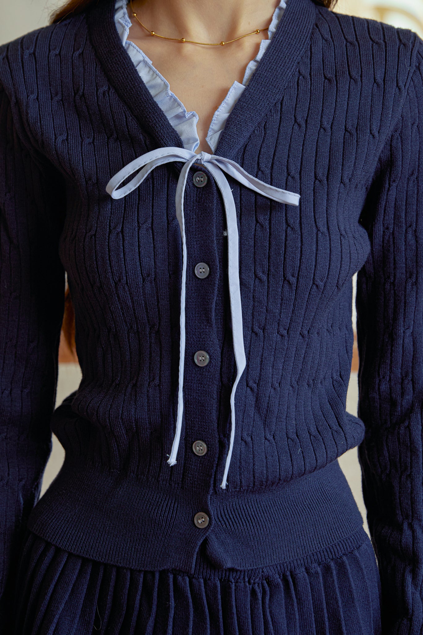 RP2945 - Navy Knit & Pleated Skirt Set (2S-2M-2L)