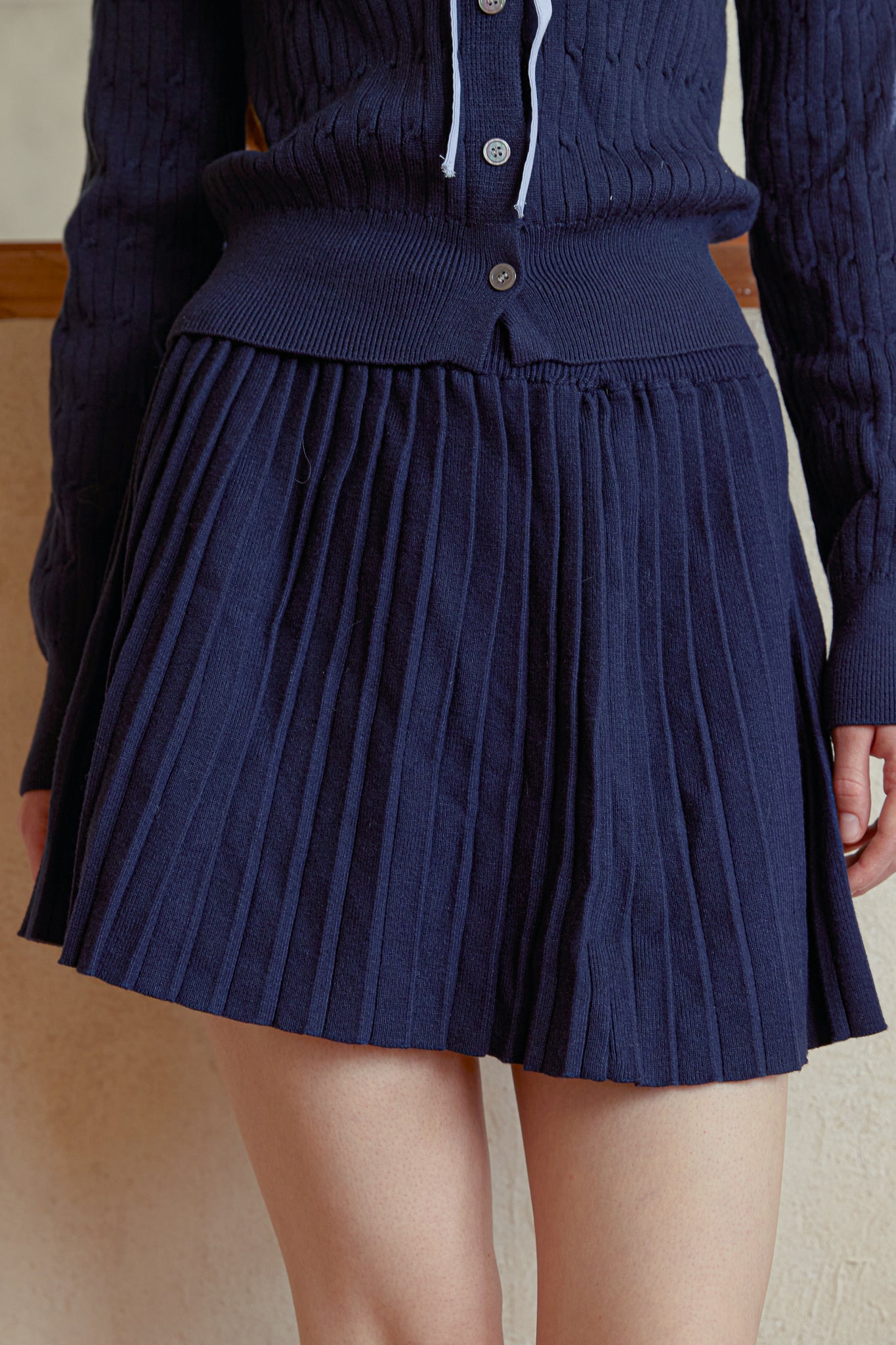 RP2945 - Navy Knit & Pleated Skirt Set (2S-2M-2L)
