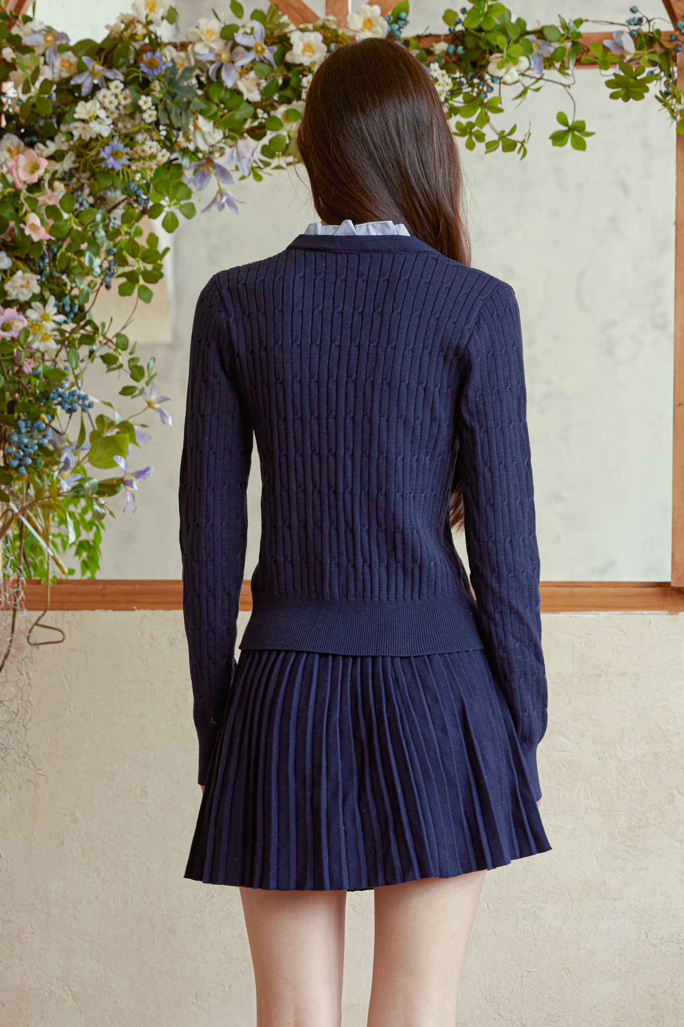 RP2945 - Navy Knit & Pleated Skirt Set (2S-2M-2L)