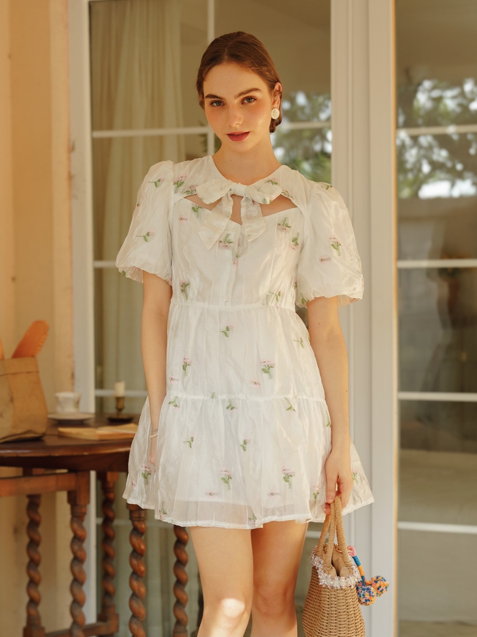 RP2237 - Garden Whimsy Puff-Sleeve Mini Dress with Bow Collar (2S-2M-2L)