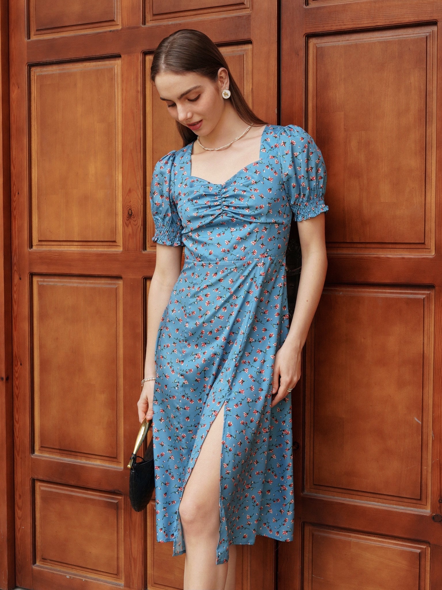 RP2244 - Azure Blue Floral Wrap Dress (2S-2M-2L)