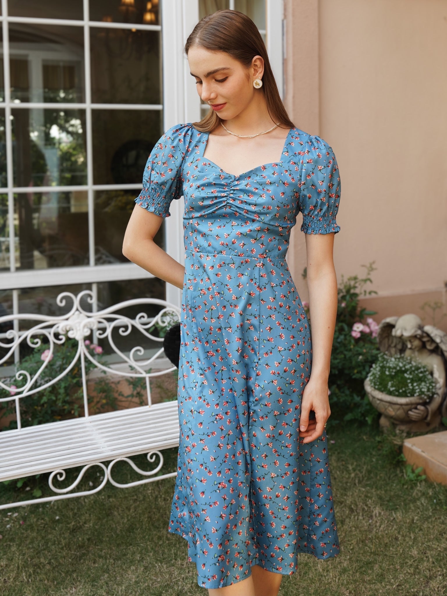 RP2244 - Azure Blue Floral Wrap Dress (2S-2M-2L)