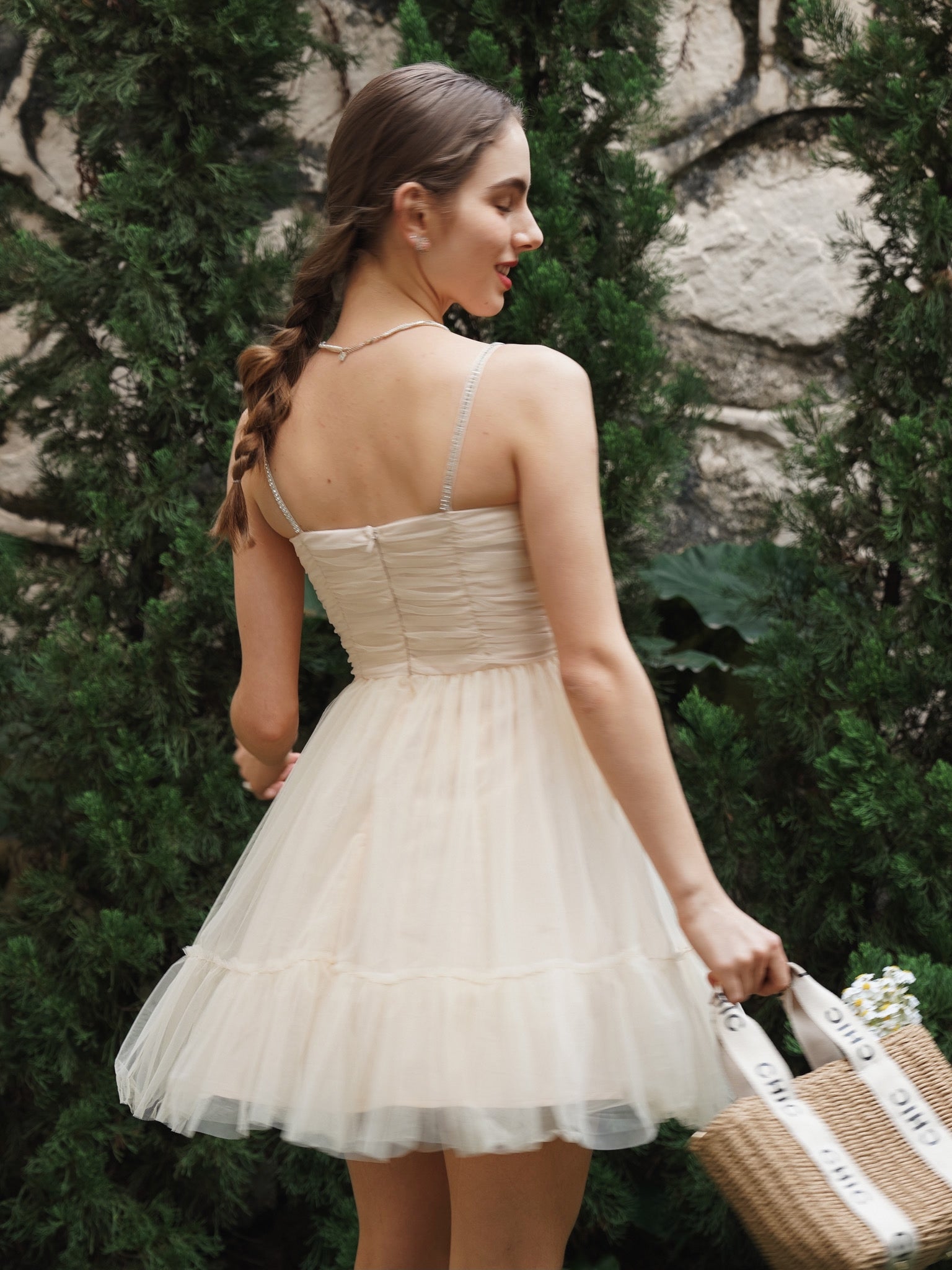 RP2250 - Champagne Tulle Cocktail Dress with Bow Accent and Sheer Overlay (2S-2M-2L)