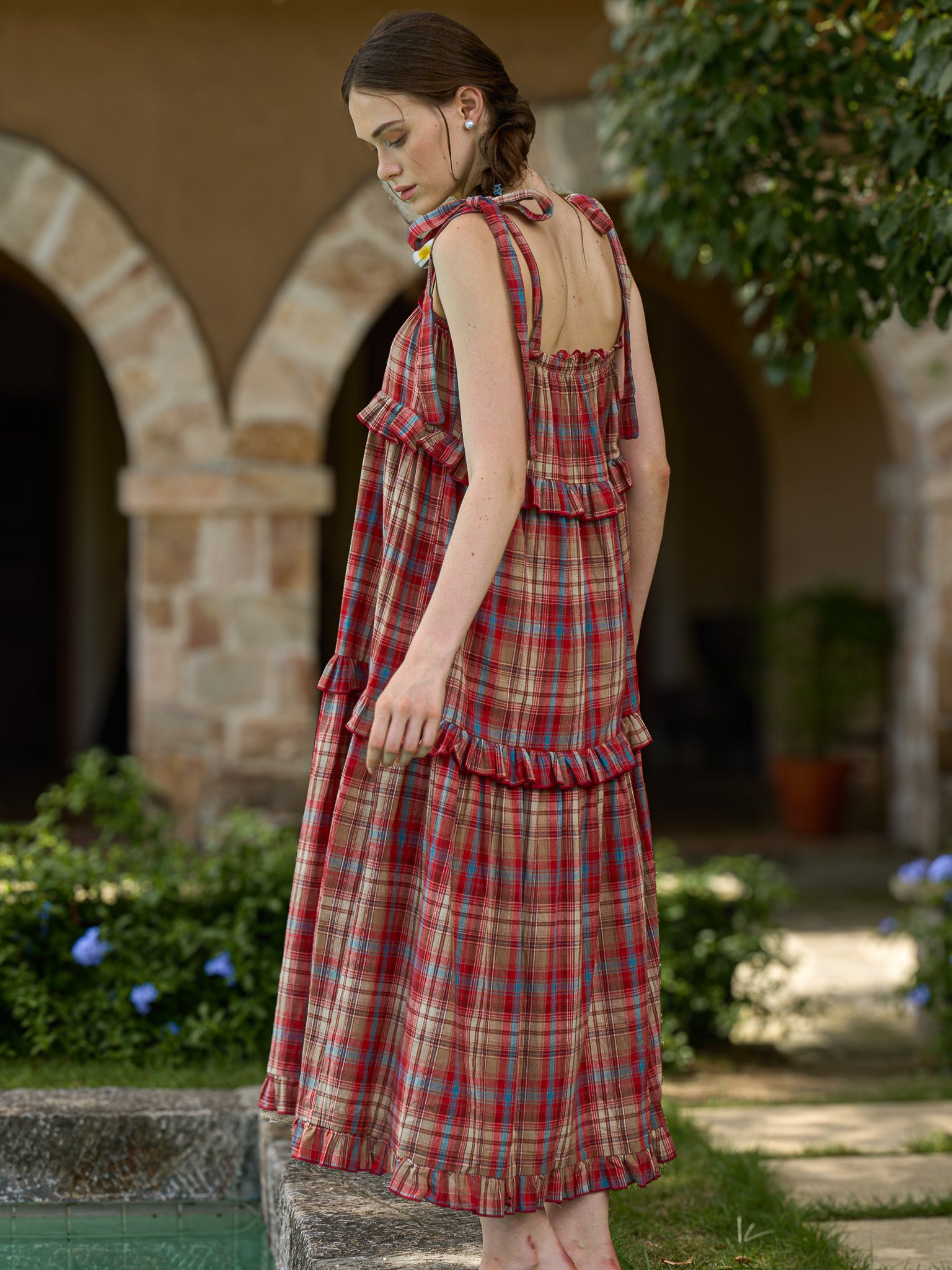 RP2475 - Red Checkered Cotton Maxi Dress (2S-2M-2L)