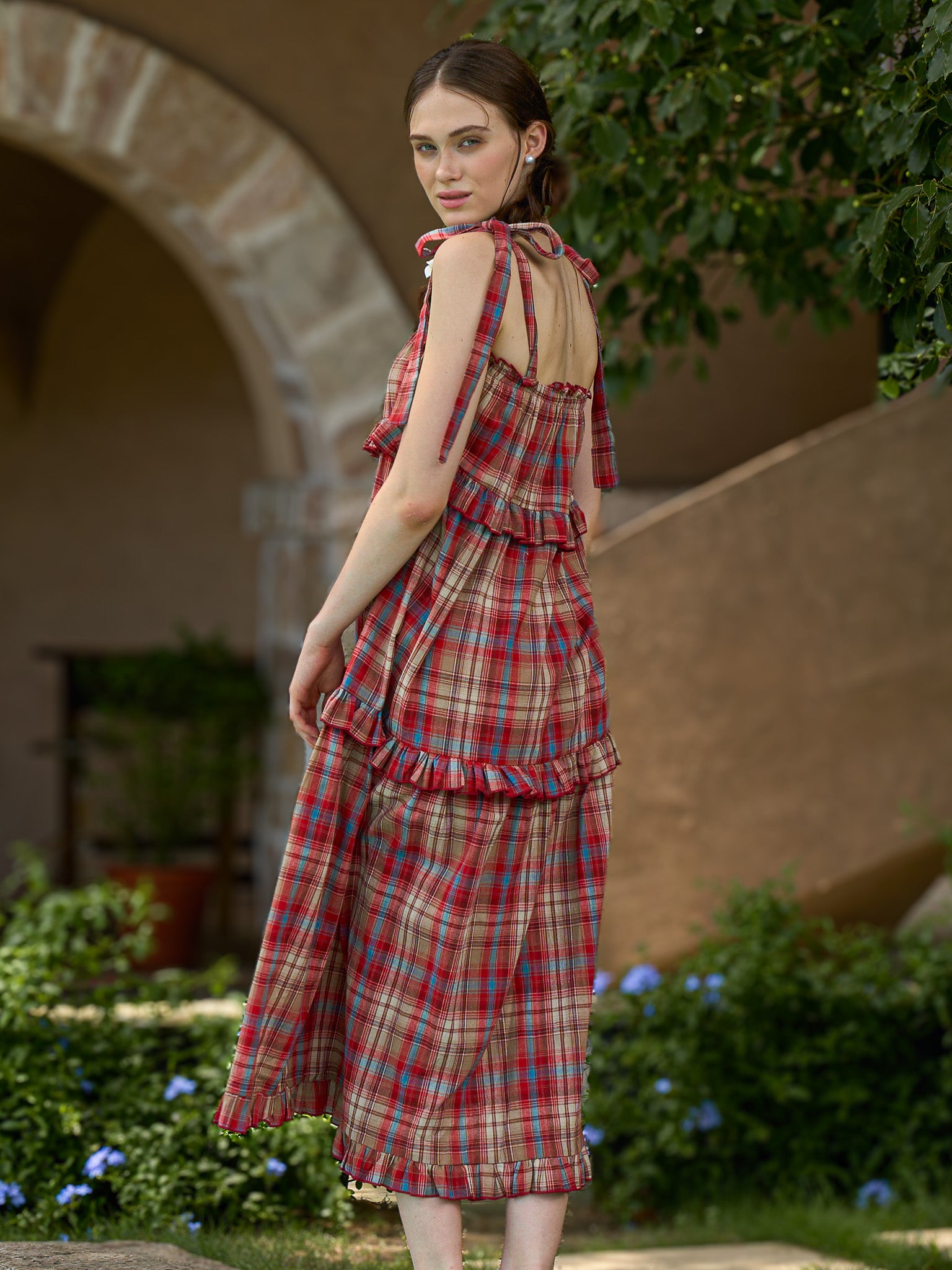 RP2475 - Red Checkered Cotton Maxi Dress (2S-2M-2L)
