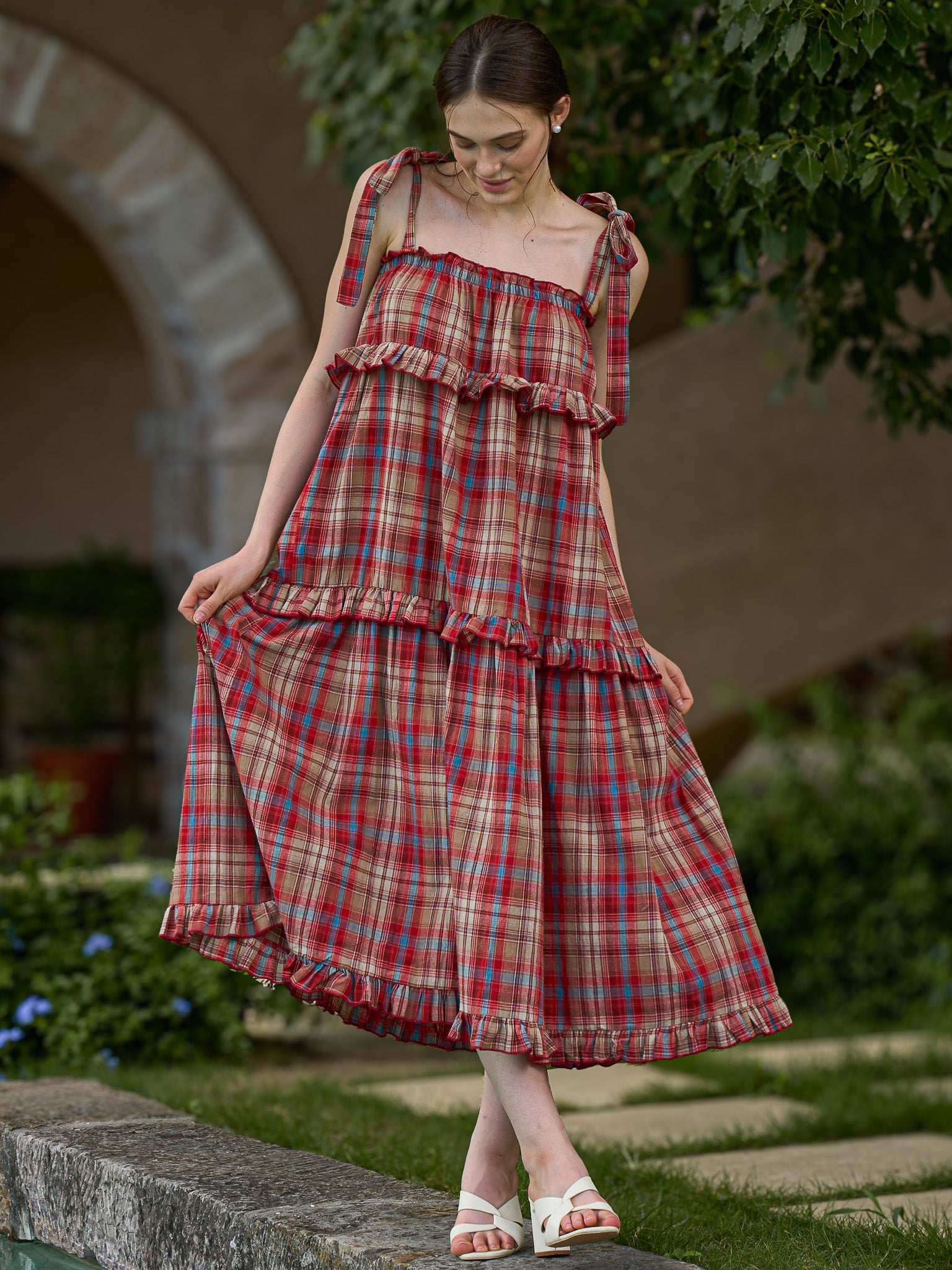 RP2475 - Red Checkered Cotton Maxi Dress (2S-2M-2L)