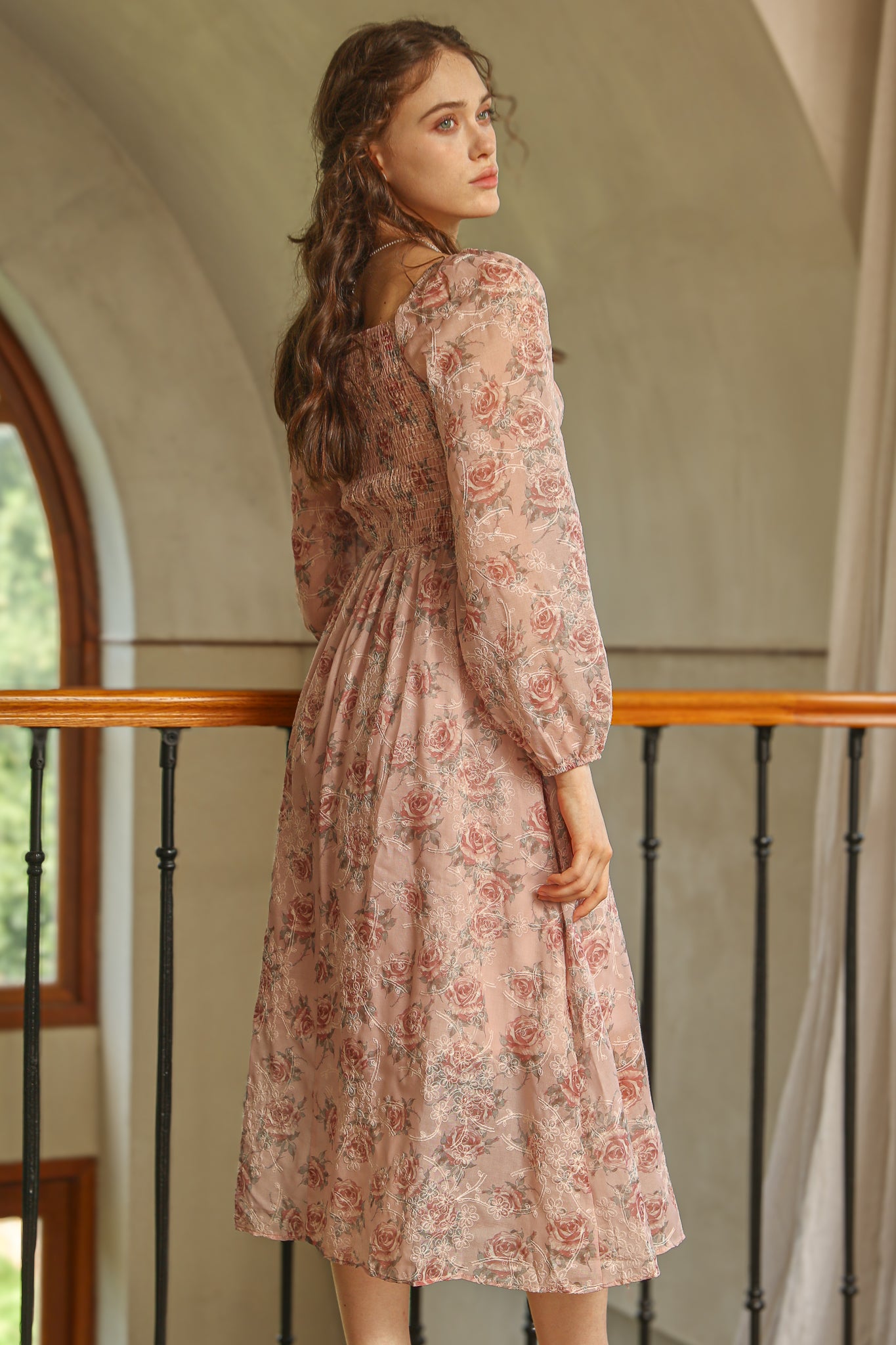 RP2520 - Dusty Rose Lace Trim Floral Dress (2S-2M-2L)