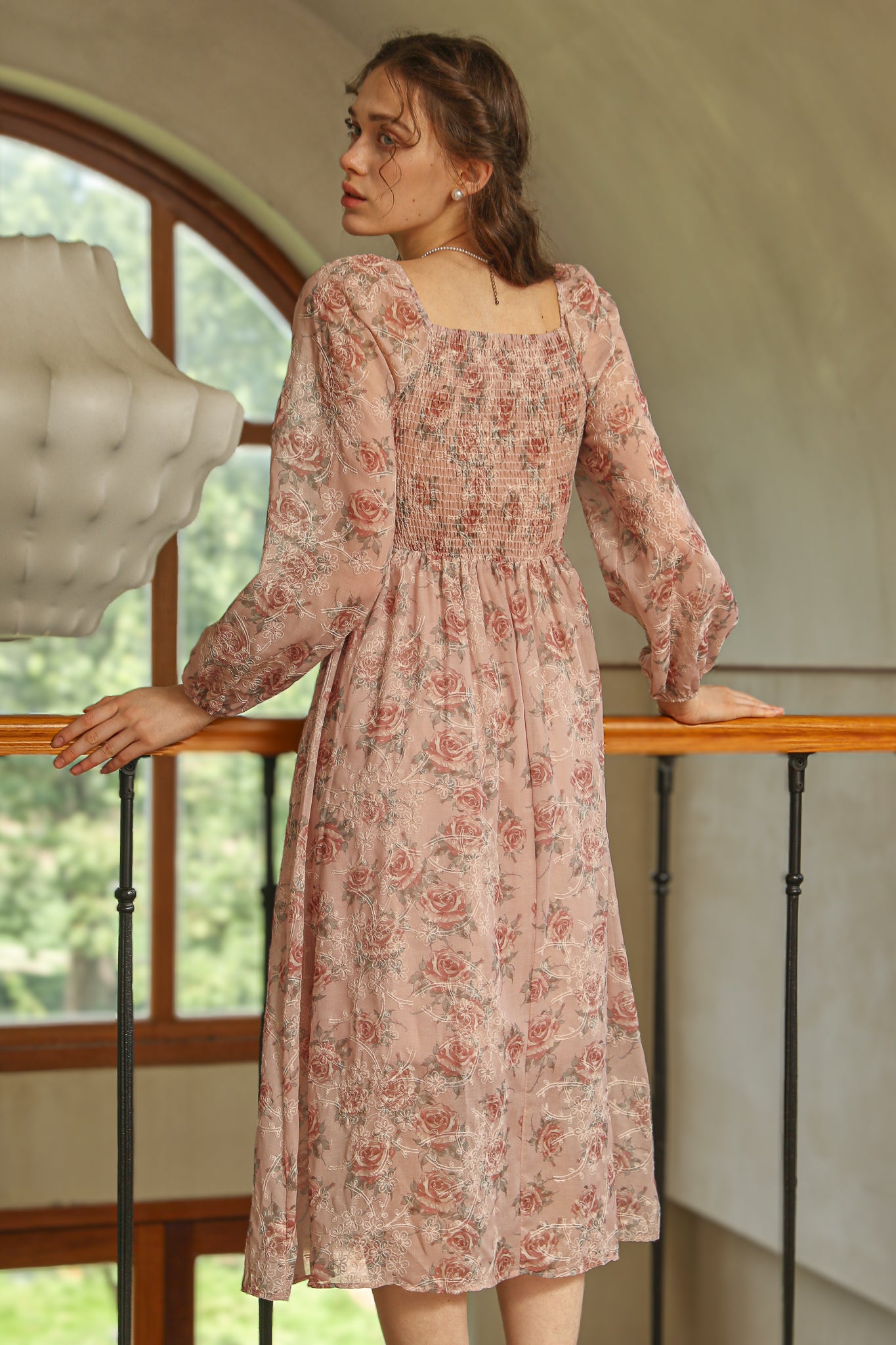 RP2520 - Dusty Rose Lace Trim Floral Dress (2S-2M-2L)