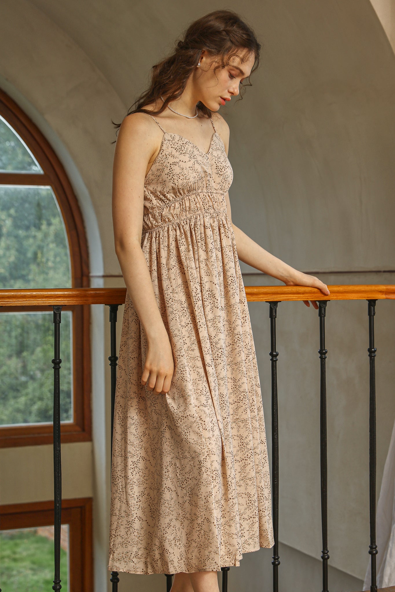 RP2528 - Beige Floral Sundress with Gathered Waist (2S-2M-2L)