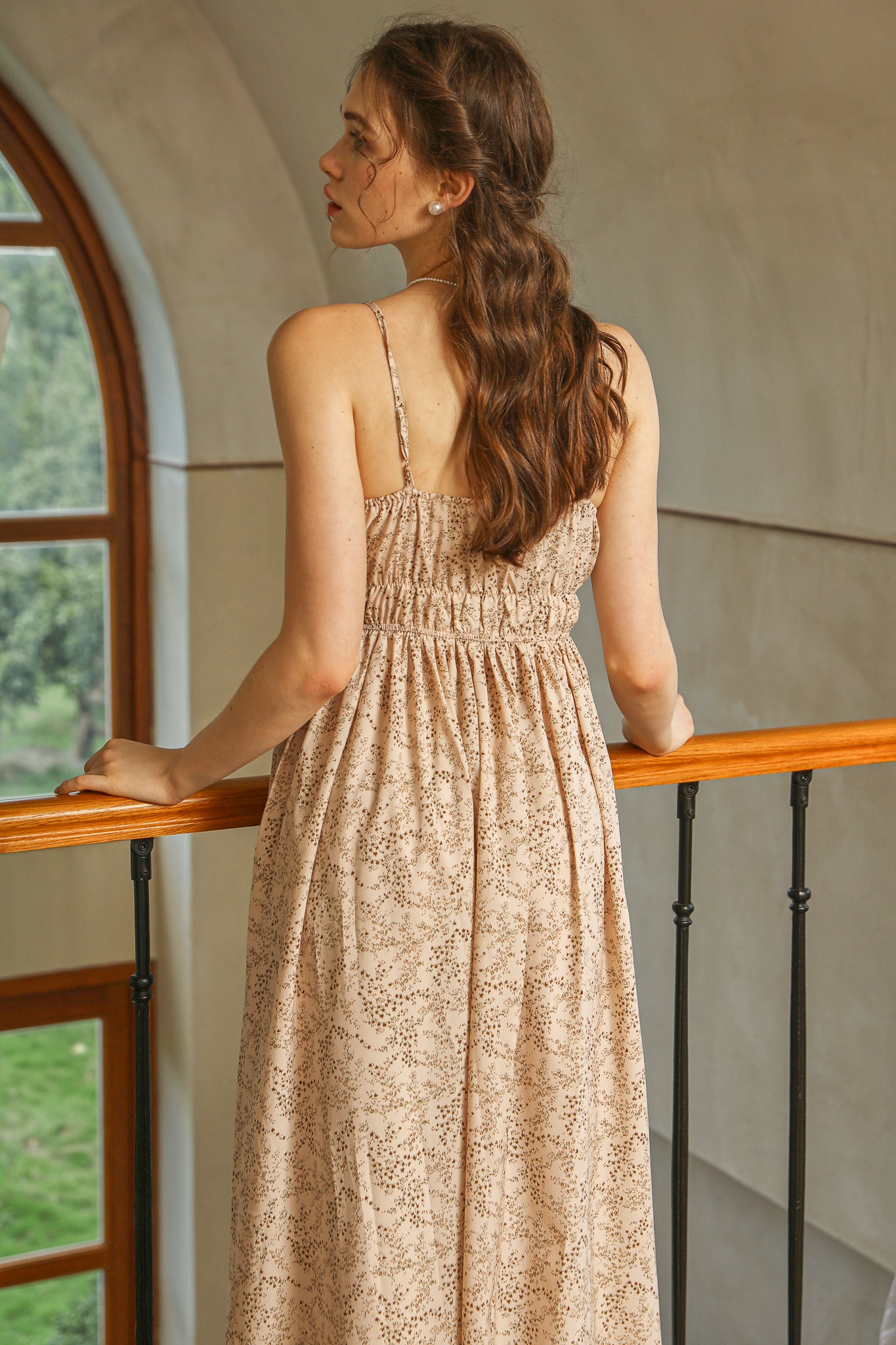 RP2528 - Beige Floral Sundress with Gathered Waist (2S-2M-2L)