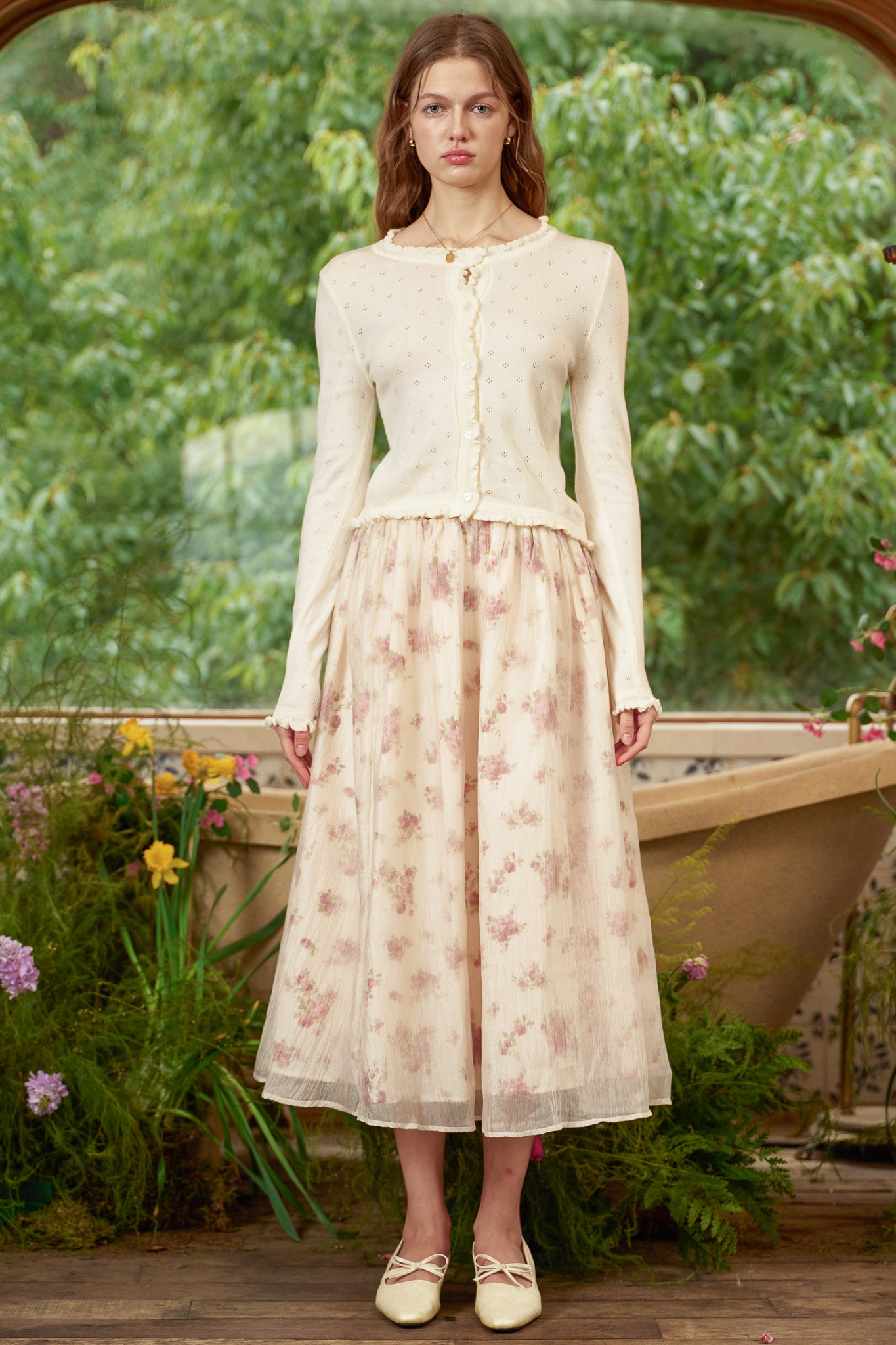 RP2787 - Crinkle Chiffon Rose Floral Midi Skirt (2S-2M-2L)