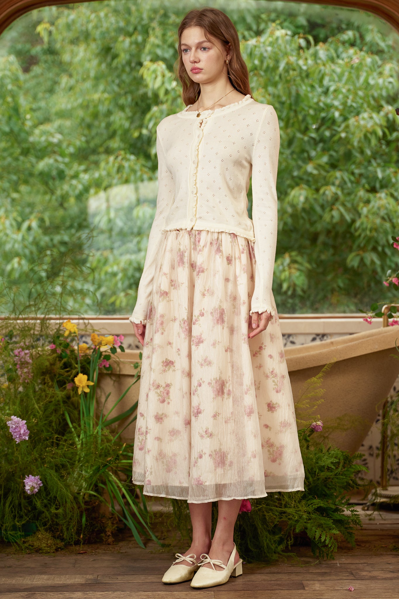 RP2787 - Crinkle Chiffon Rose Floral Midi Skirt (2S-2M-2L)