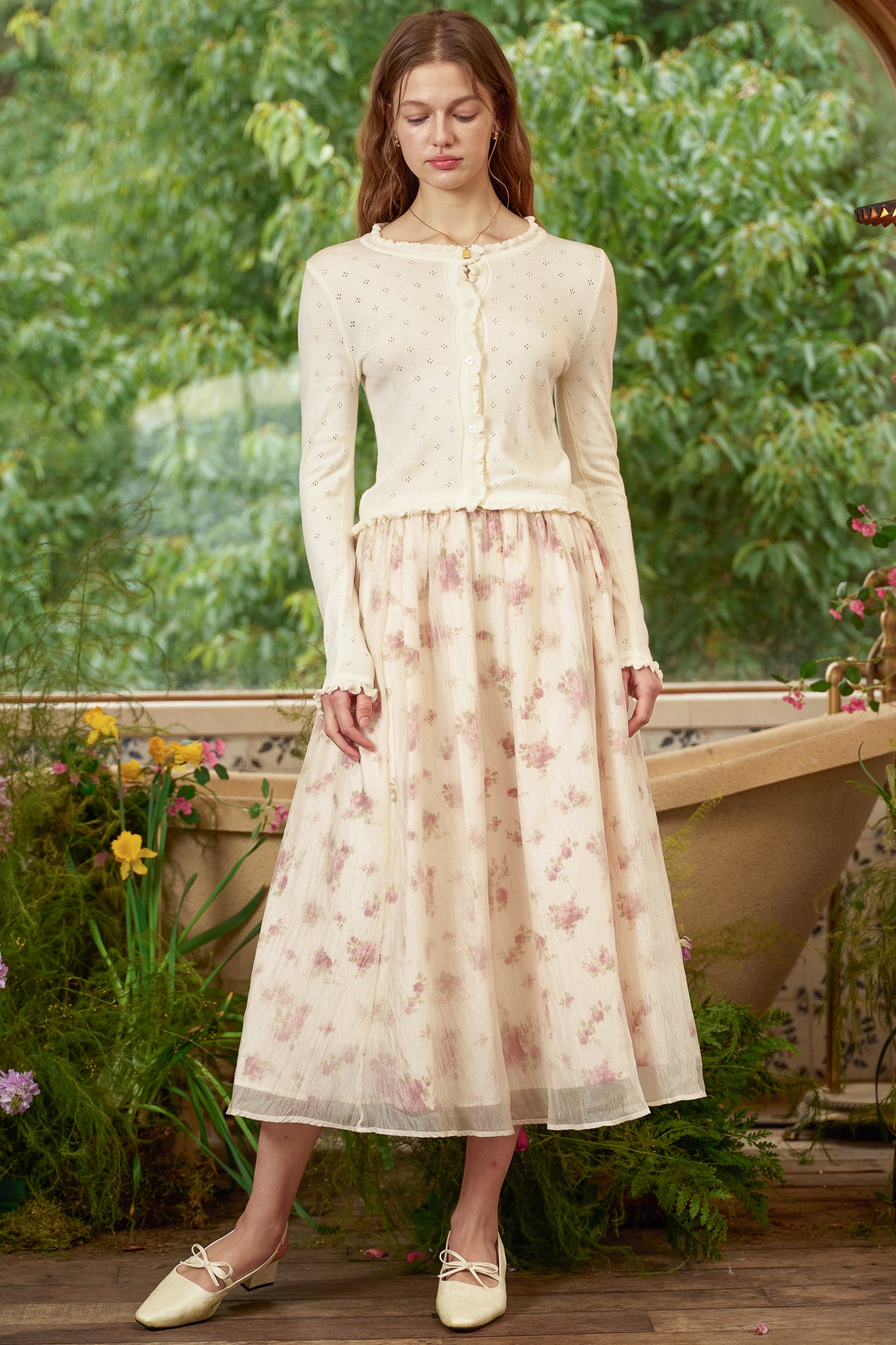RP2787 - Crinkle Chiffon Rose Floral Midi Skirt (2S-2M-2L)