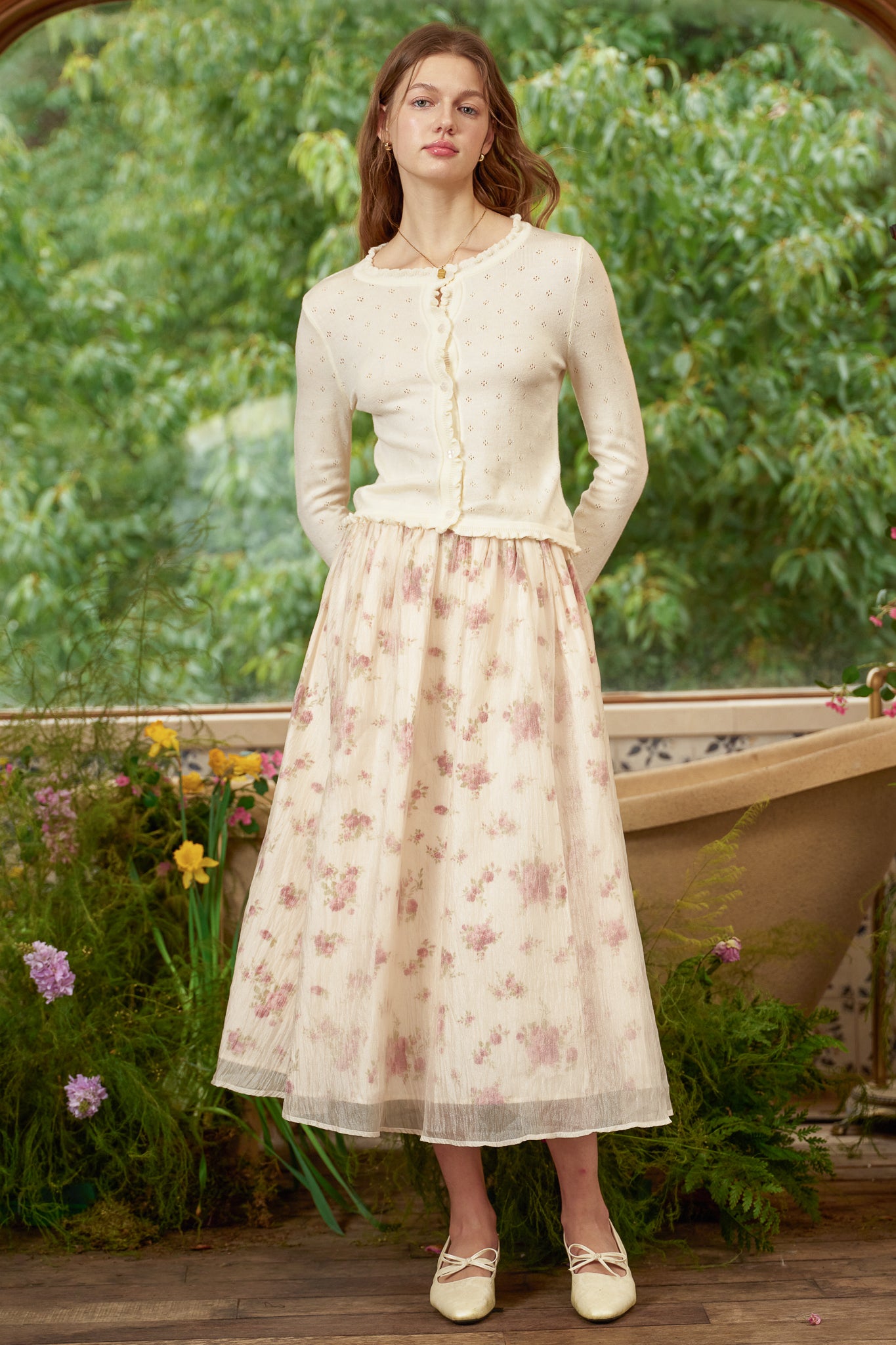 RP2787 - Crinkle Chiffon Rose Floral Midi Skirt (2S-2M-2L)