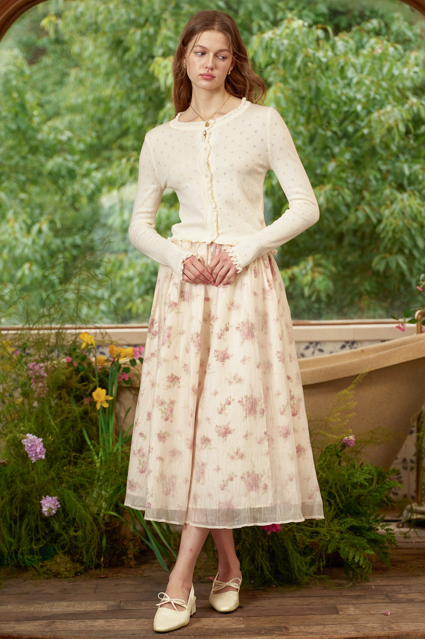 RP2787 - Crinkle Chiffon Rose Floral Midi Skirt (2S-2M-2L)