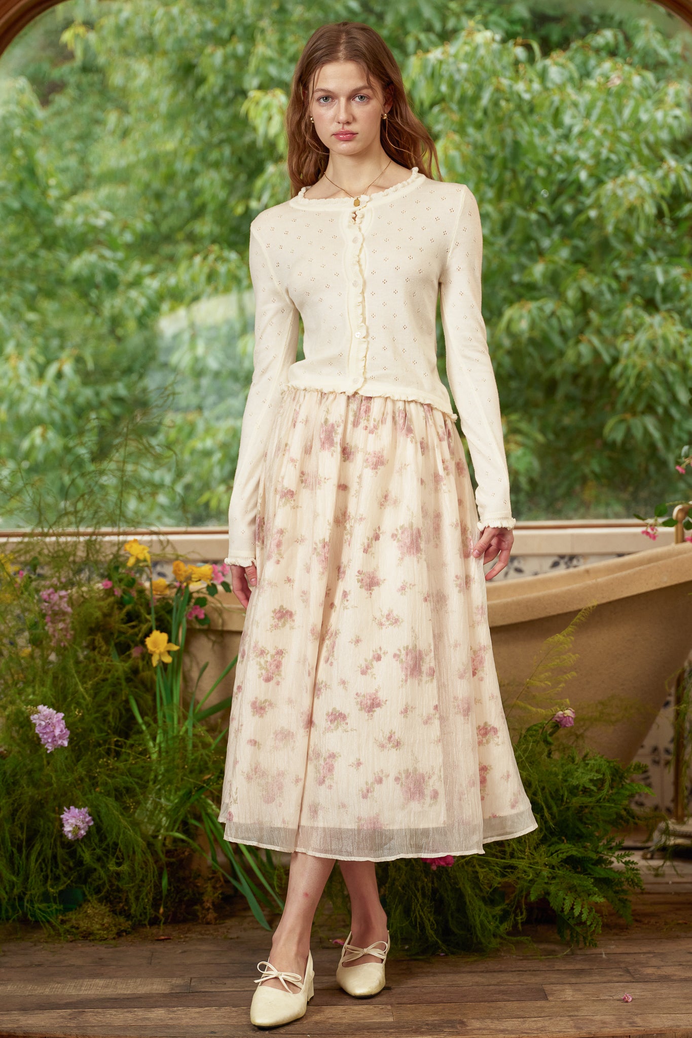 RP2787 - Crinkle Chiffon Rose Floral Midi Skirt (2S-2M-2L)