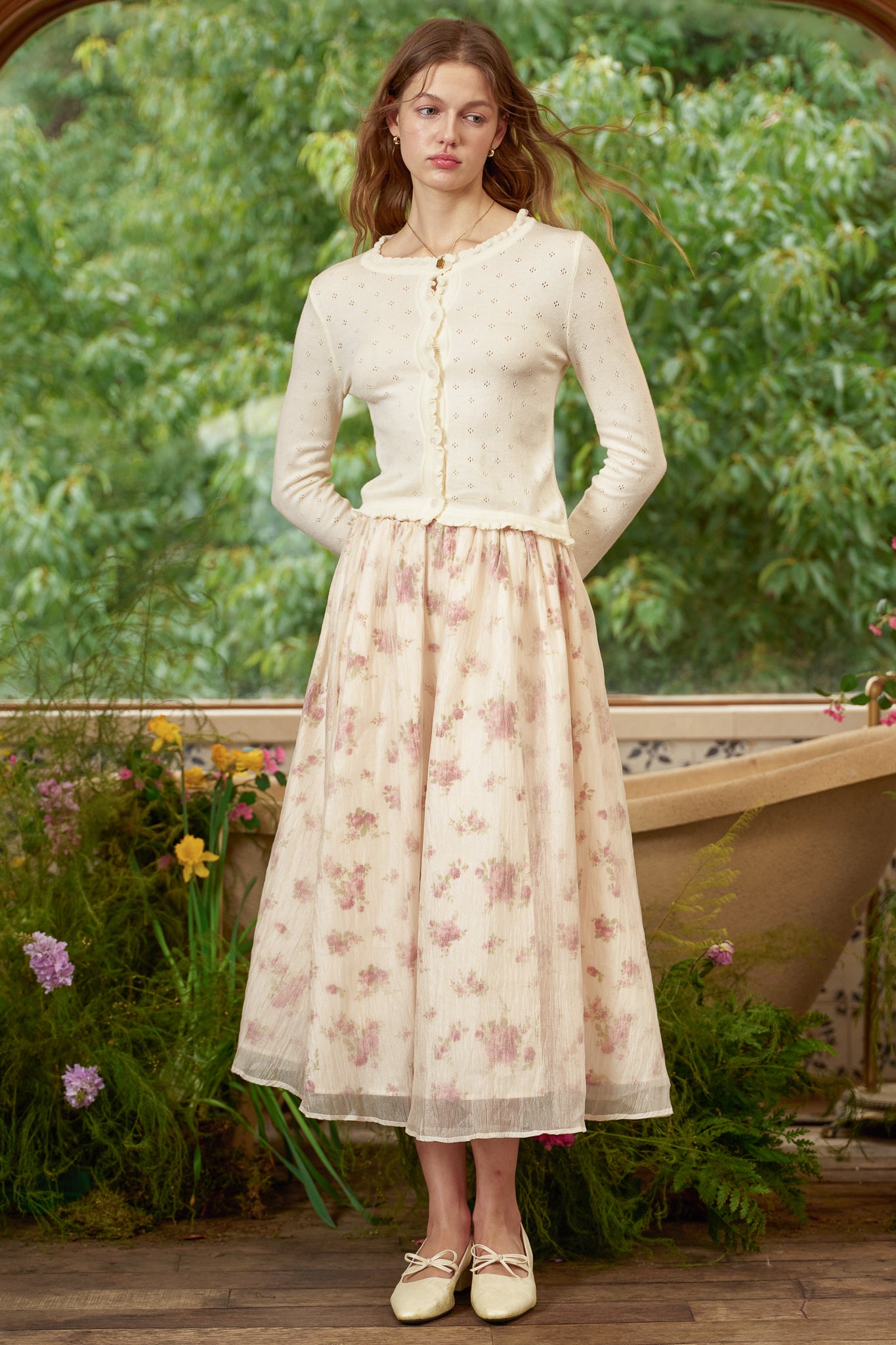 RP2787 - Crinkle Chiffon Rose Floral Midi Skirt (2S-2M-2L)