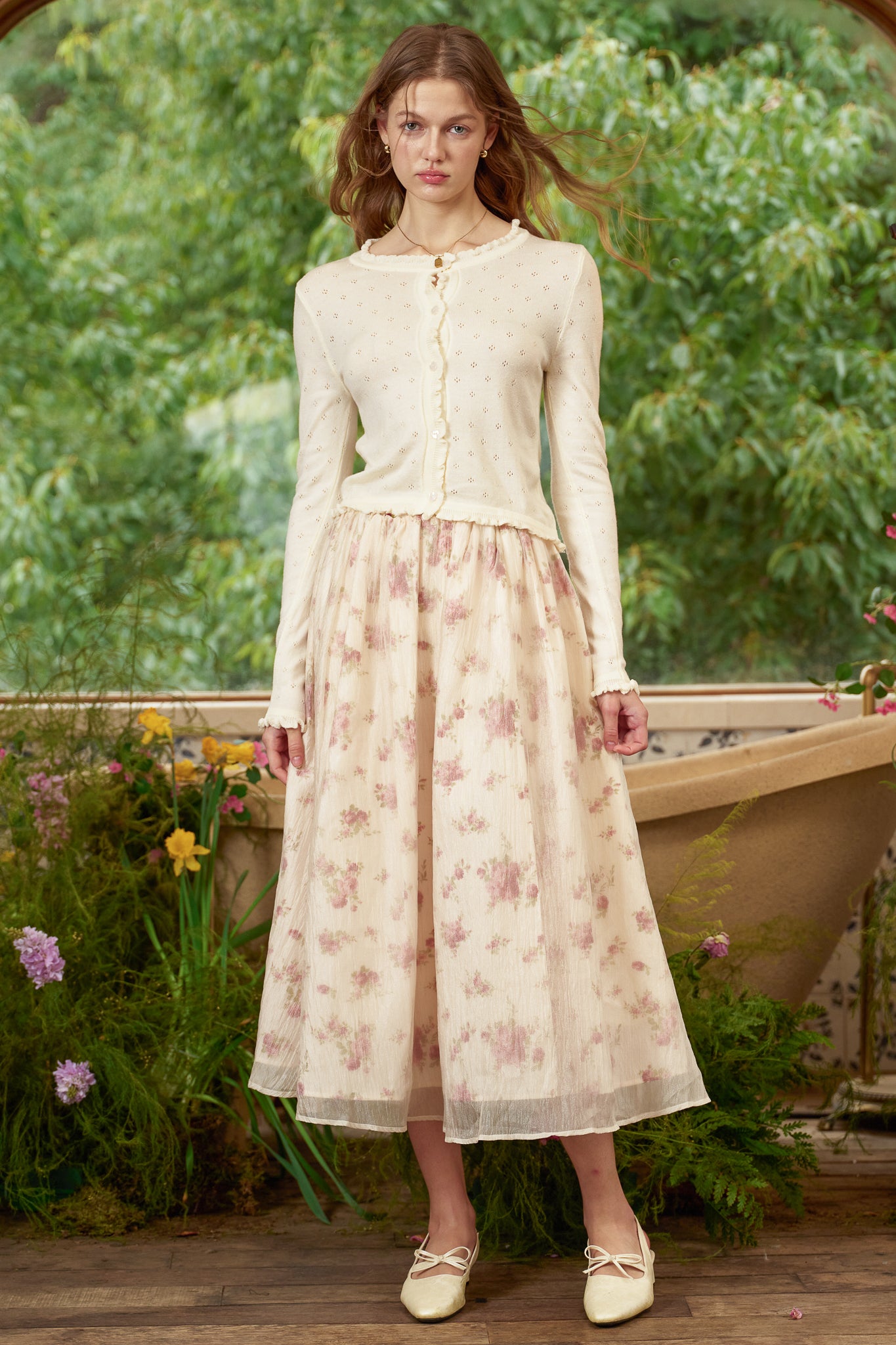 RP2787 - Crinkle Chiffon Rose Floral Midi Skirt (2S-2M-2L)