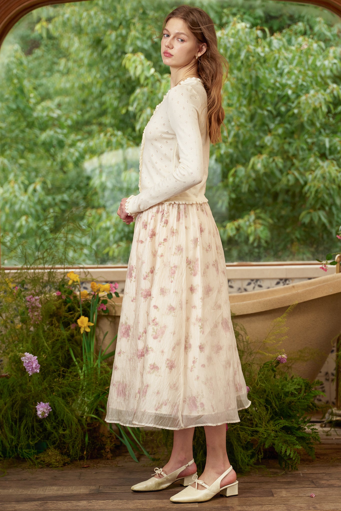 RP2787 - Crinkle Chiffon Rose Floral Midi Skirt (2S-2M-2L)