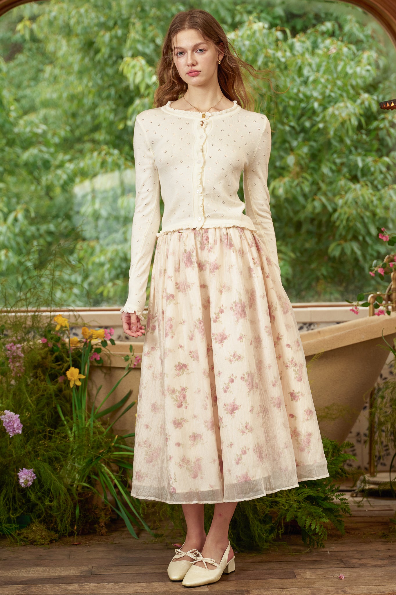 RP2787 - Crinkle Chiffon Rose Floral Midi Skirt (2S-2M-2L)
