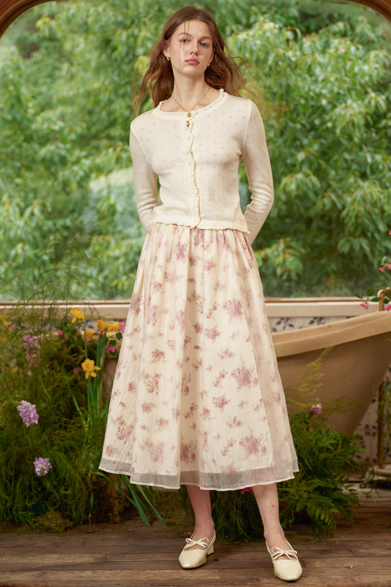RP2787 - Crinkle Chiffon Rose Floral Midi Skirt (2S-2M-2L)