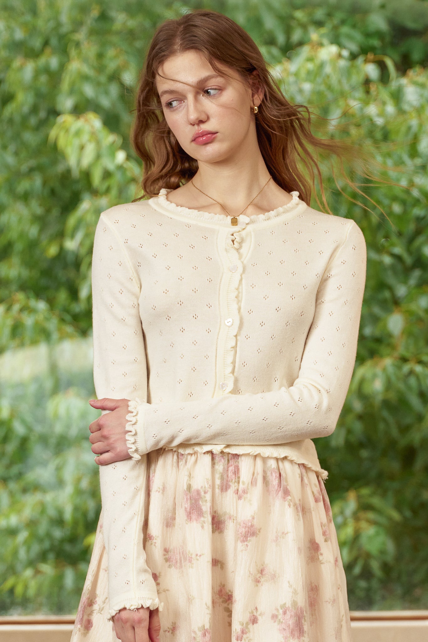 RP2786 - Cream Ruffle Button Cardigan (2S-2M-2L)