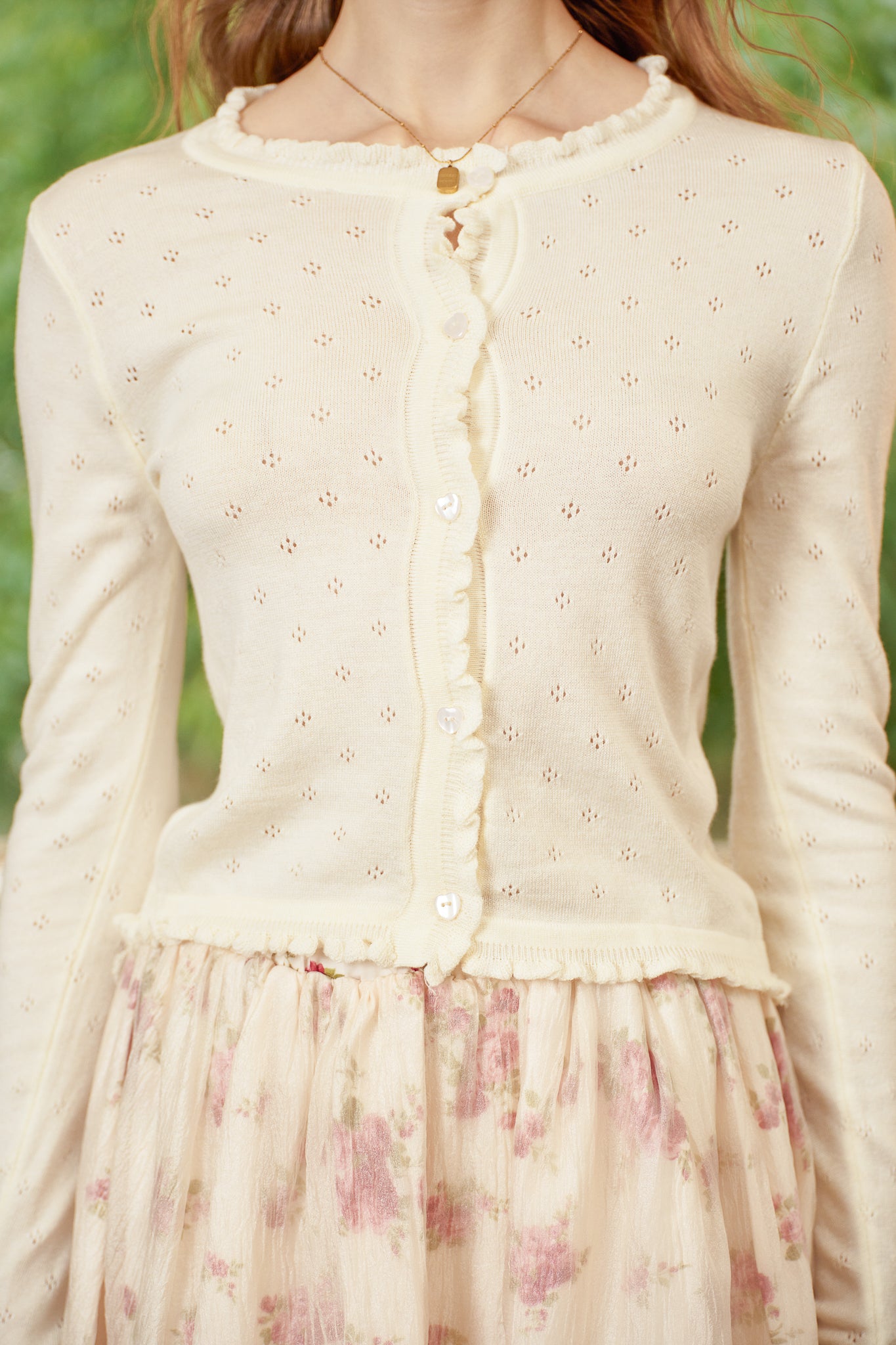 RP2786 - Cream Ruffle Button Cardigan (2S-2M-2L)