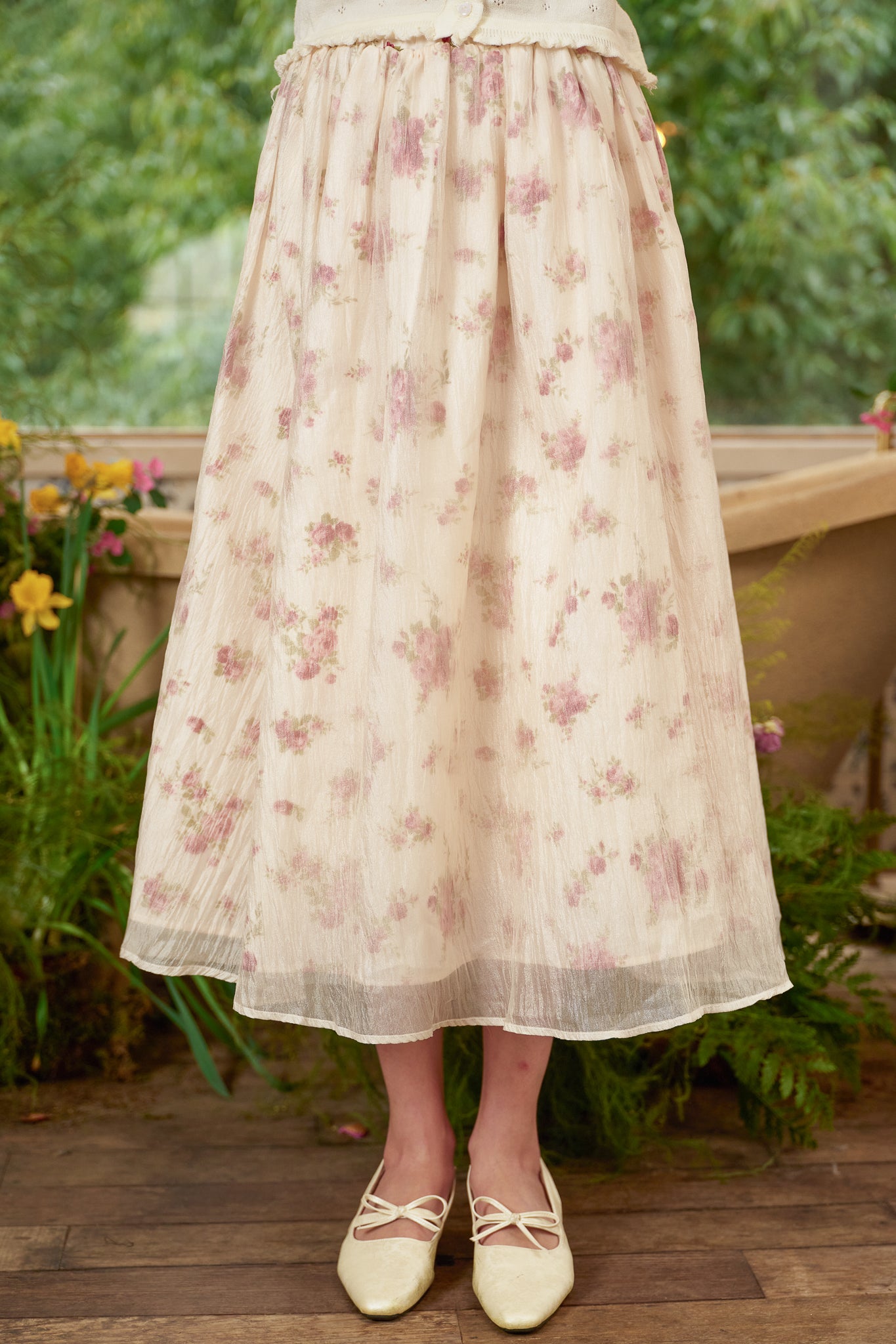 RP2787 - Crinkle Chiffon Rose Floral Midi Skirt (2S-2M-2L)
