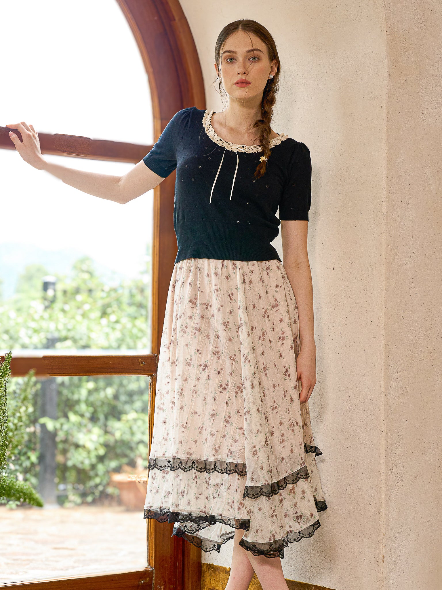 RP2482 - Dreamy Blossom Lace Hem Skirt (2S-2M-2L)