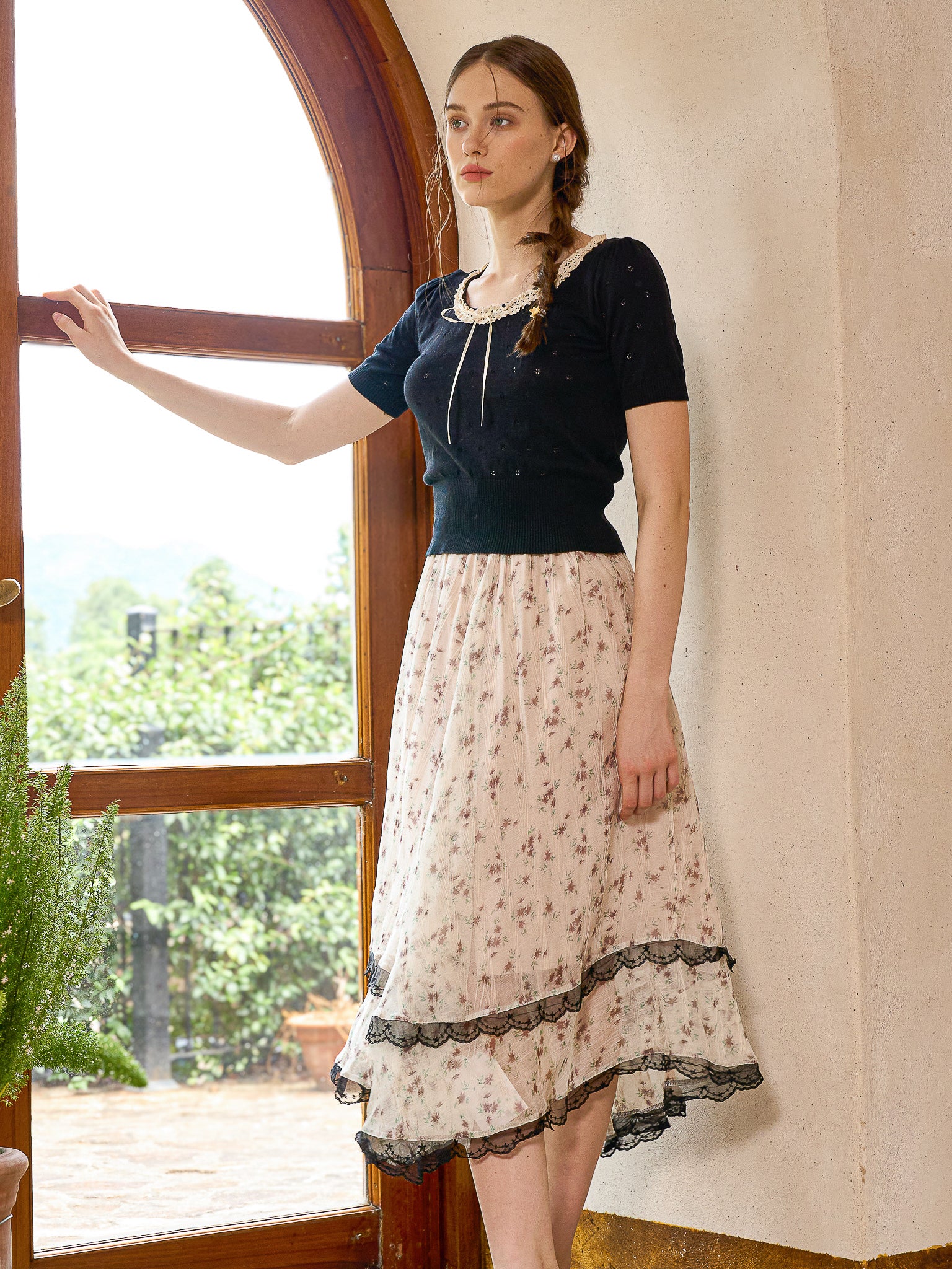 RP2482 - Dreamy Blossom Lace Hem Skirt (2S-2M-2L)