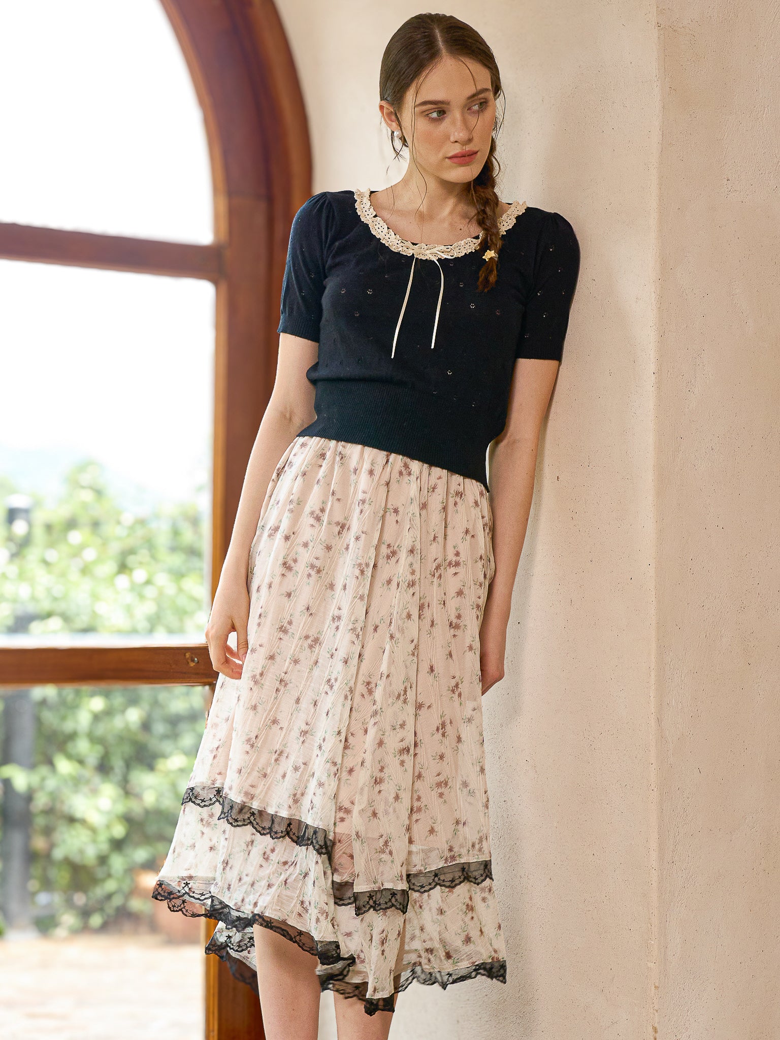 RP2482 - Dreamy Blossom Lace Hem Skirt (2S-2M-2L)
